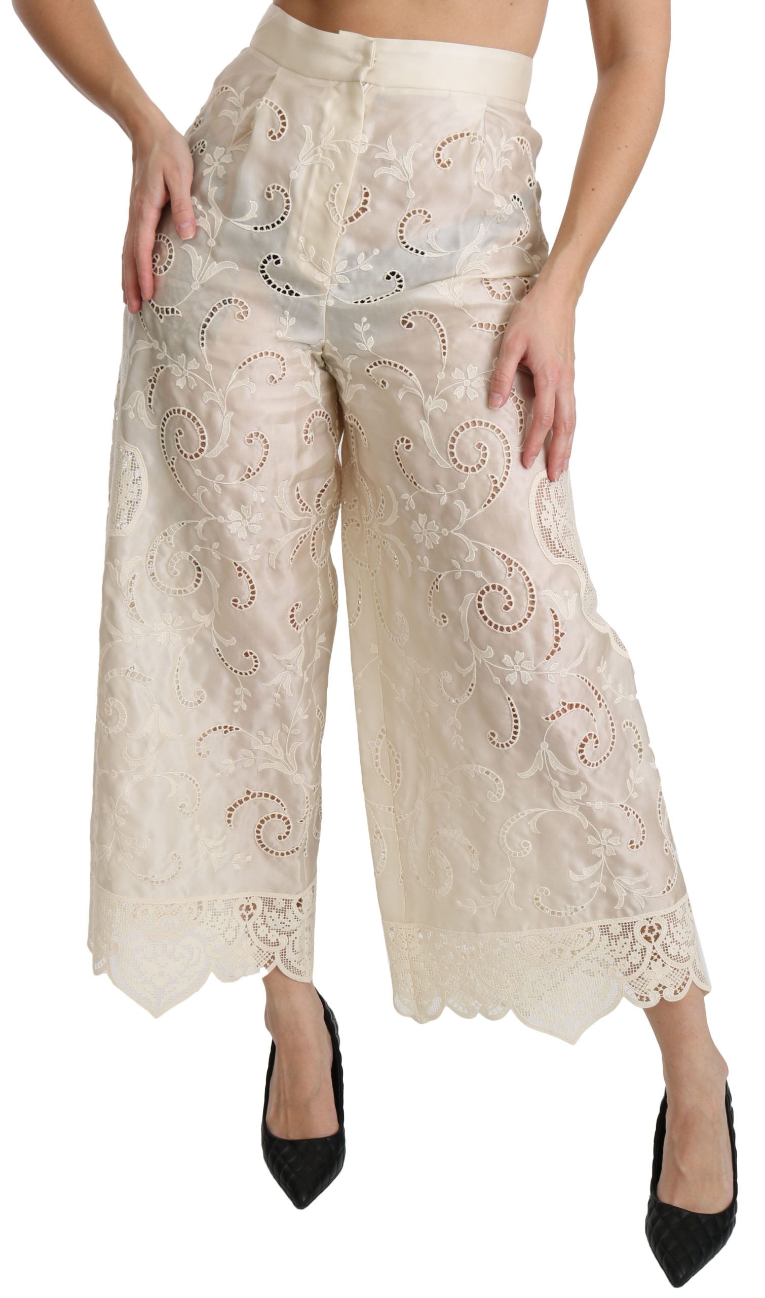 Dolce & Gabbana Gekürzte Palazzo-Hose mit hoher Taille in Creme-5