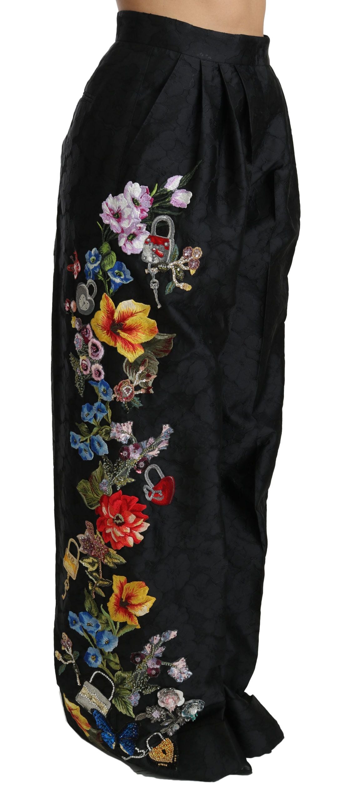 Dolce & Gabbana black brocade trousers with floral sequins and pearls-3