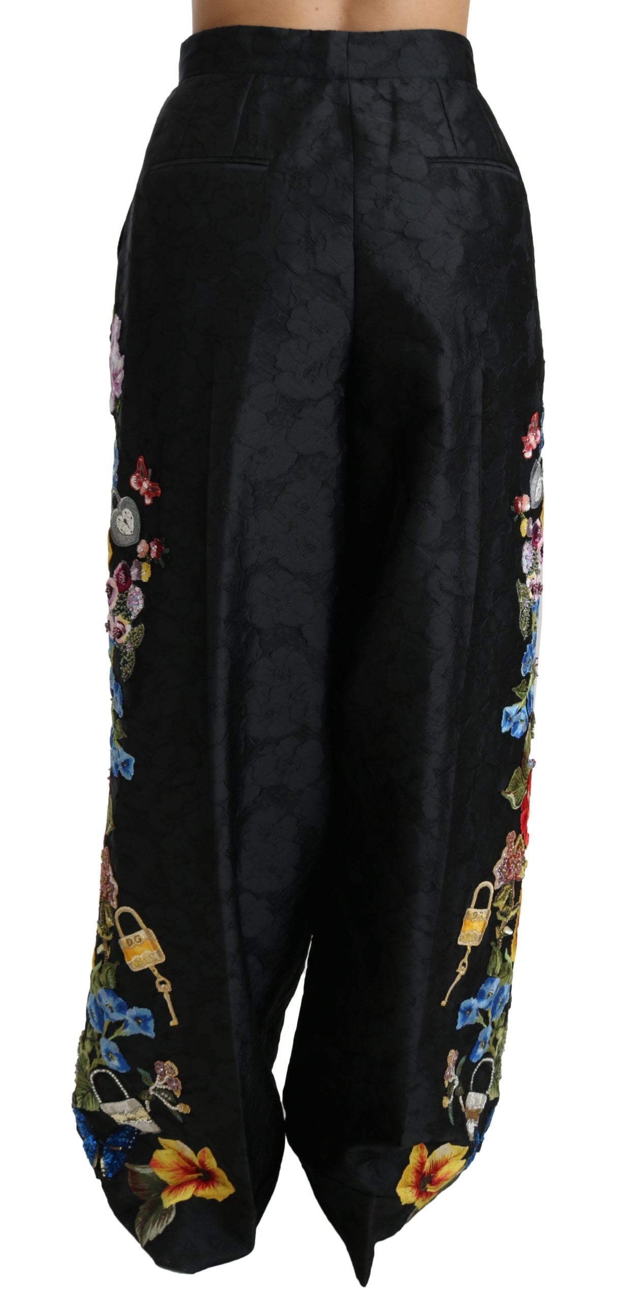 Dolce & Gabbana black brocade trousers with floral sequins and pearls-5