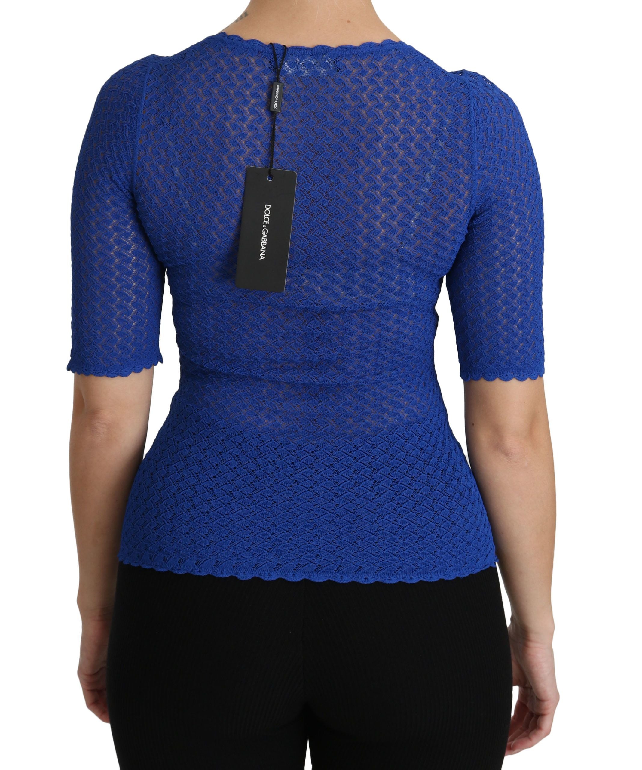 Dolce & Gabbana Blaues Rundhalsausschnitt-Top Viskosebluse-4