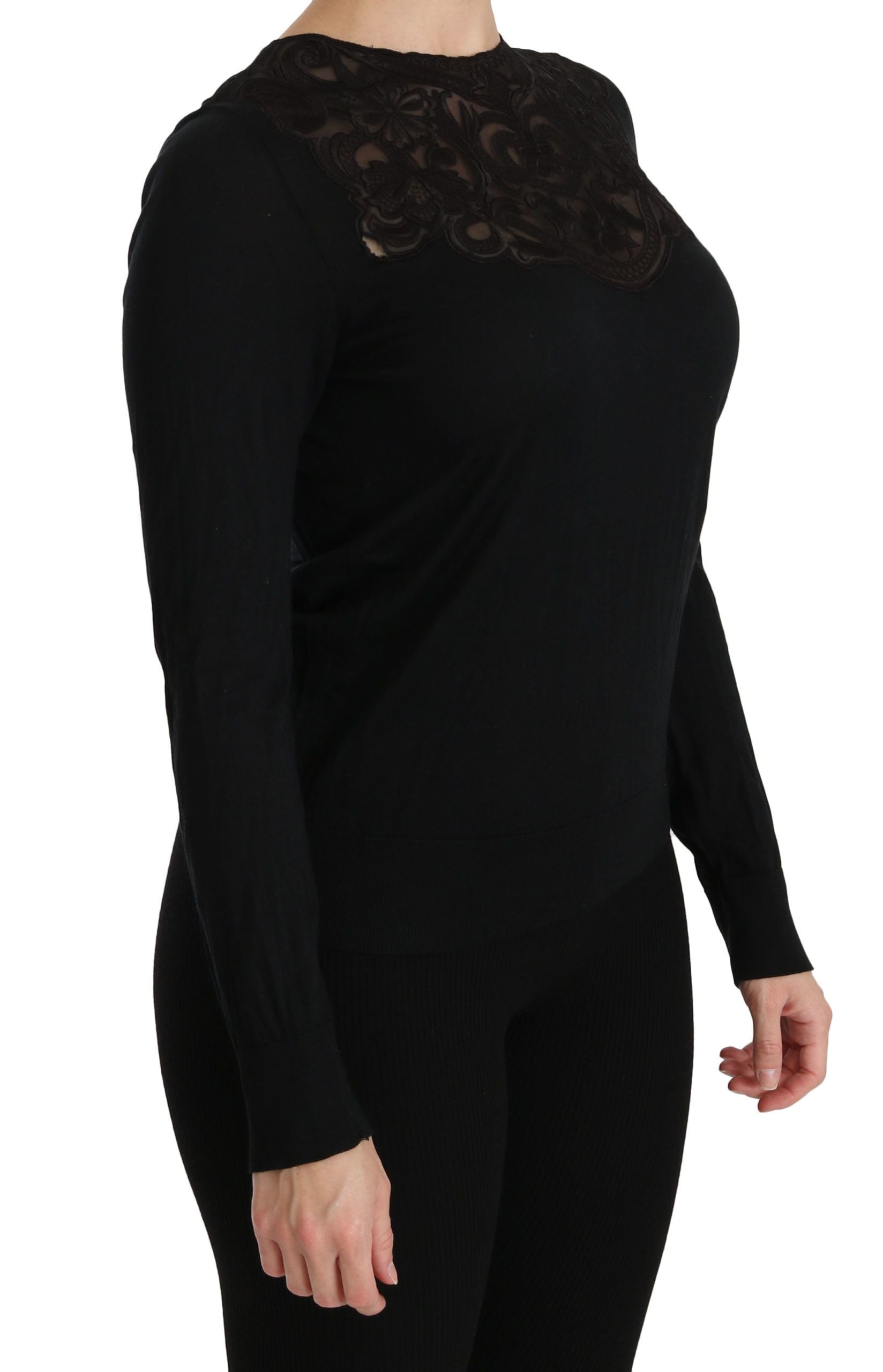 Dolce & Gabbana black silk blouse with a round neckline and long sleeves-2