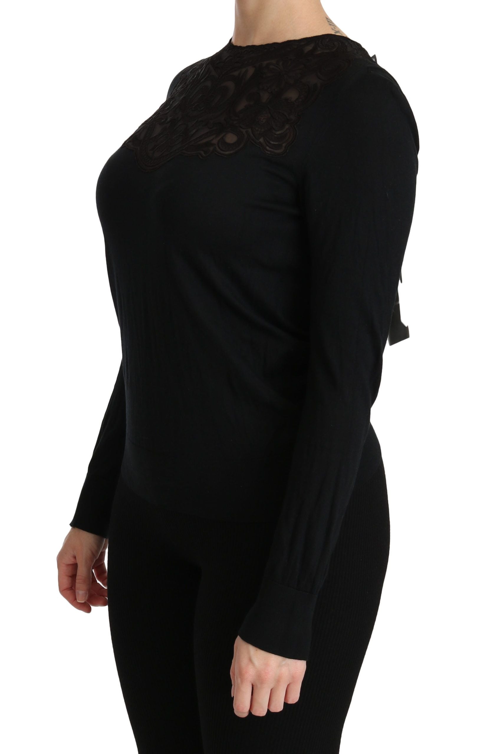 Dolce & Gabbana black silk blouse with a round neckline and long sleeves-3