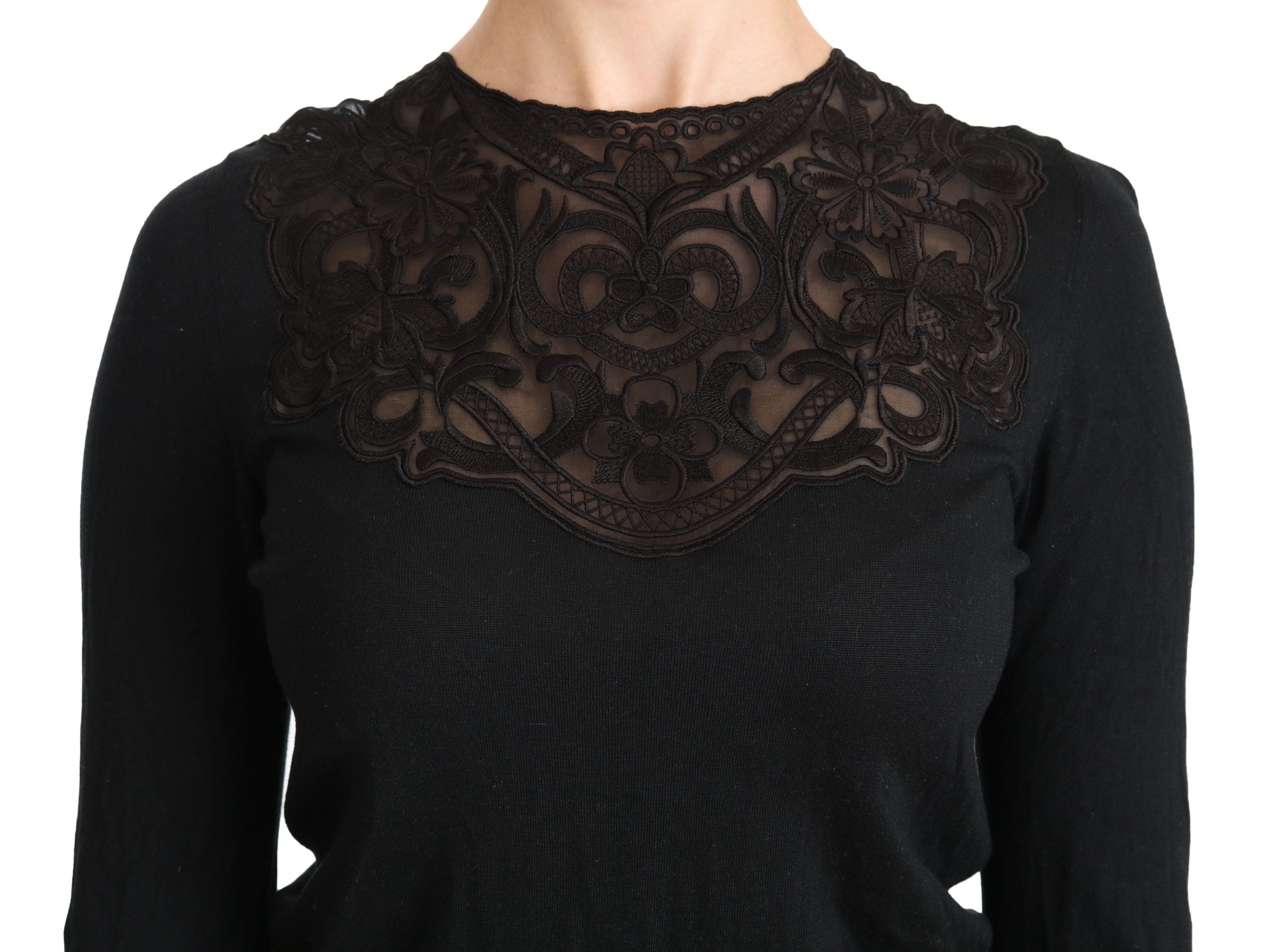 Dolce & Gabbana black silk blouse with a round neckline and long sleeves-5