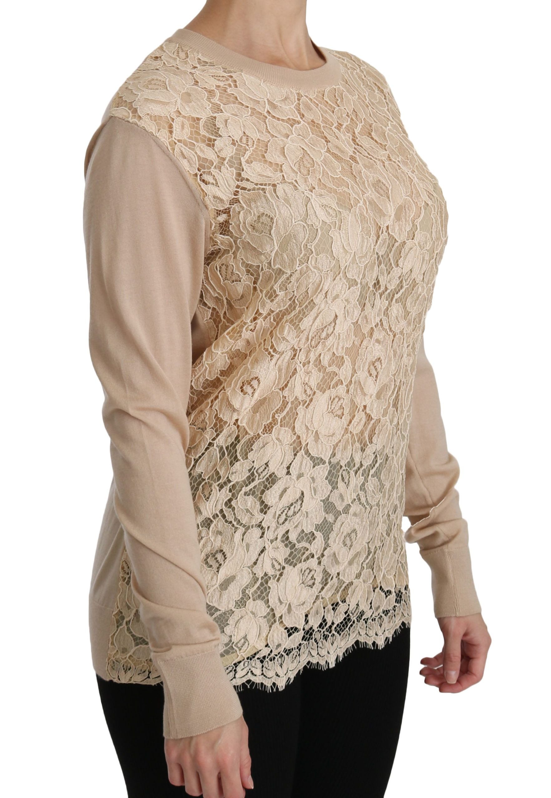 Dolce & Gabbana beige long-sleeved lace top cashmere blouse-3