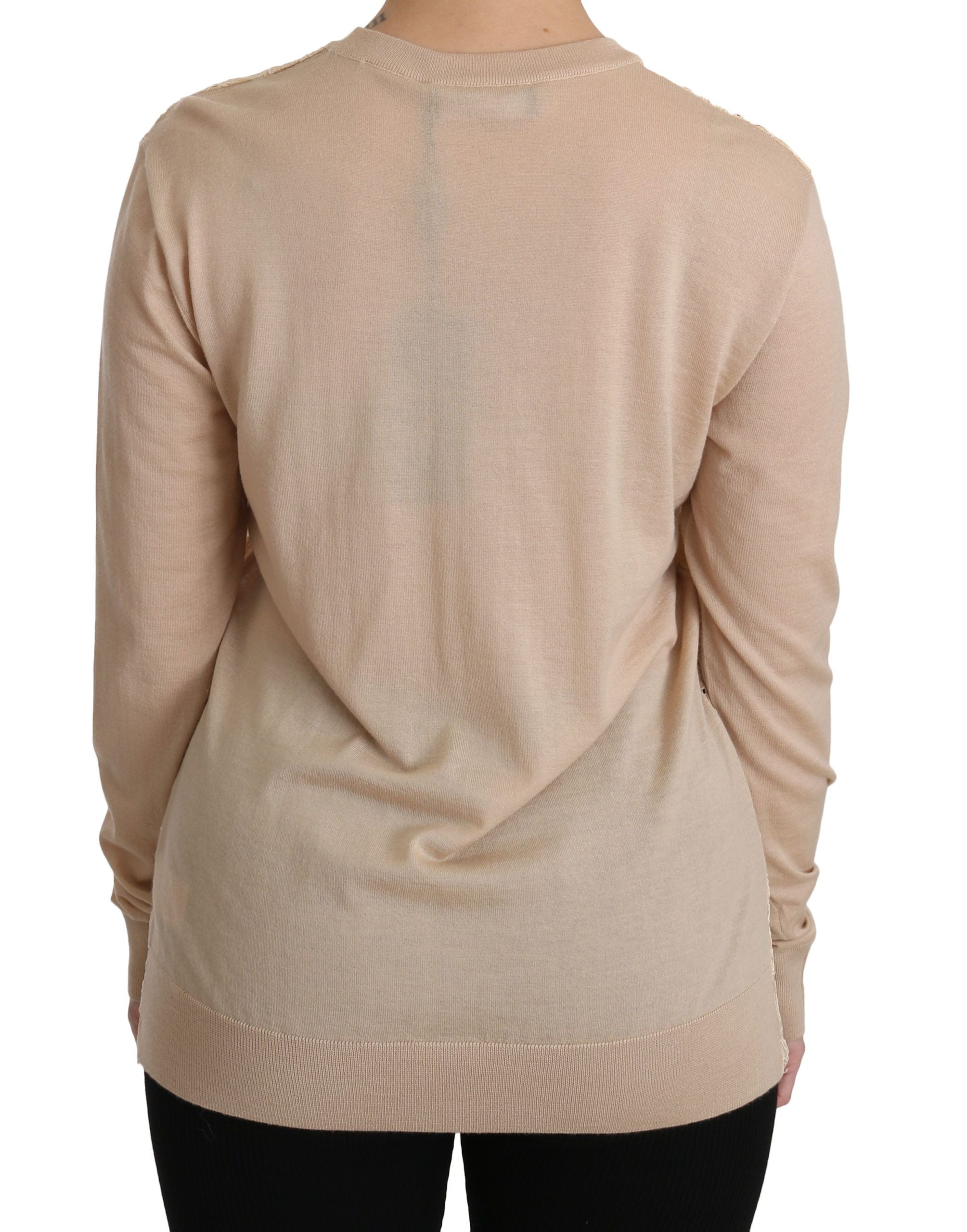 Dolce & Gabbana beige long-sleeved lace top cashmere blouse-5