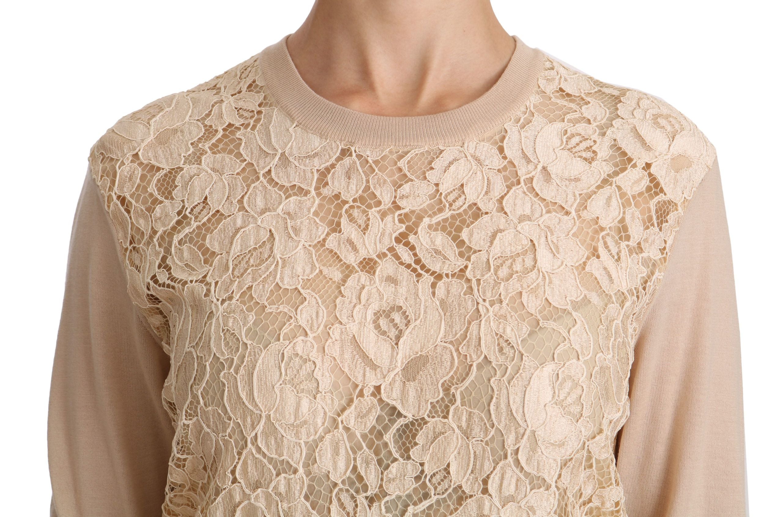 Dolce & Gabbana beige long-sleeved lace top cashmere blouse-6