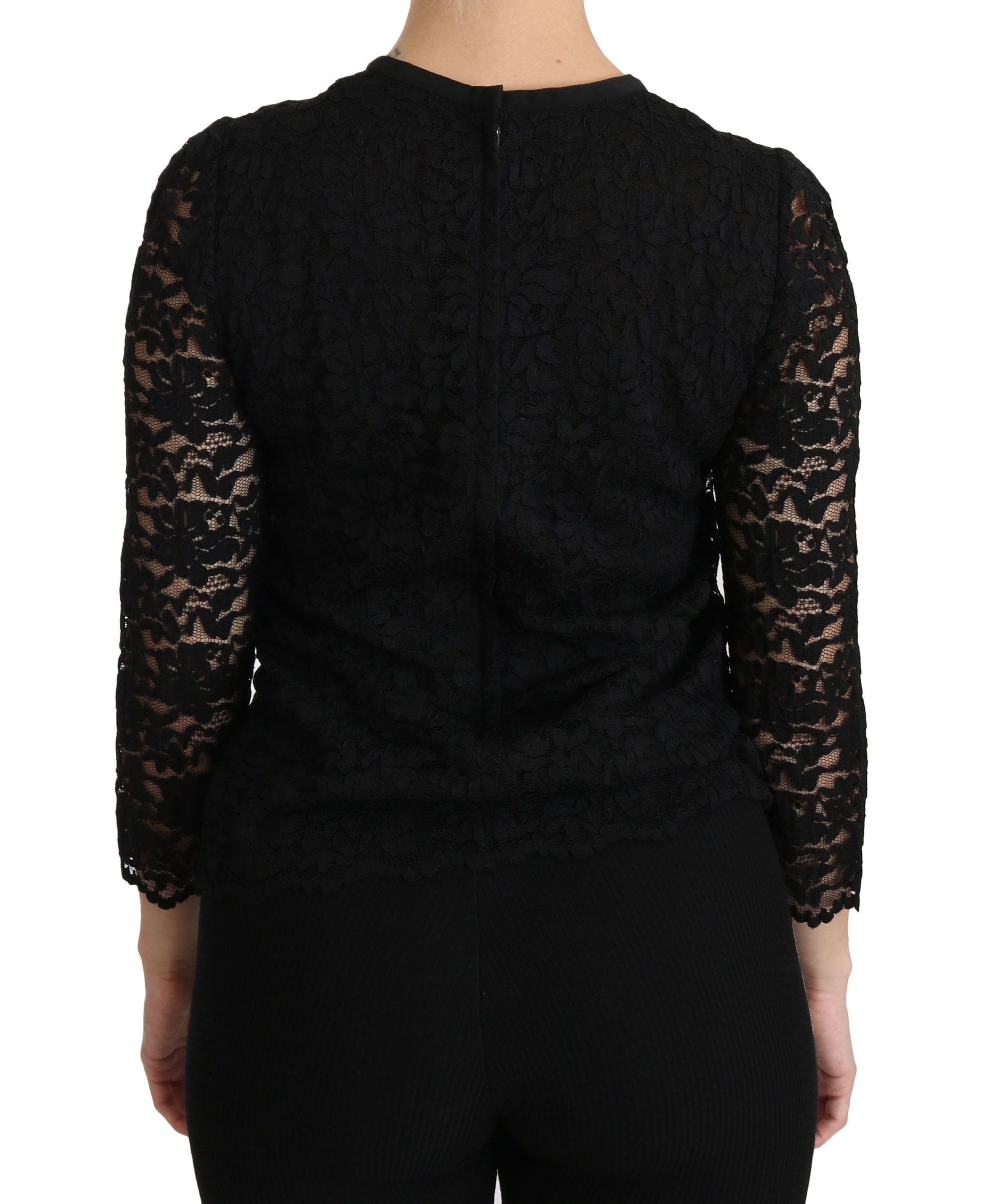 Dolce & Gabbana Black long-sleeved nylon blouse with lace-4
