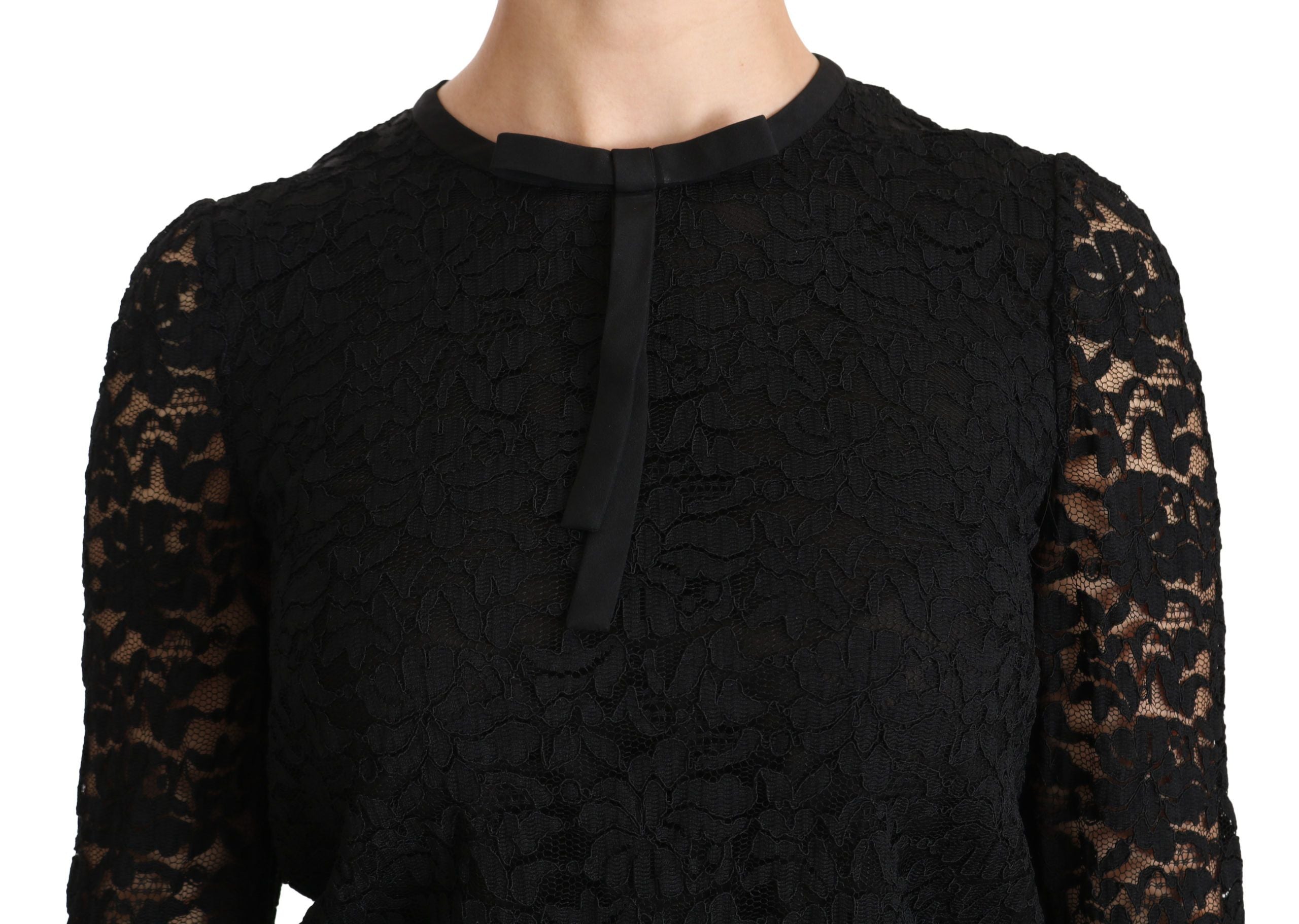 Dolce & Gabbana Black long-sleeved nylon blouse with lace-5