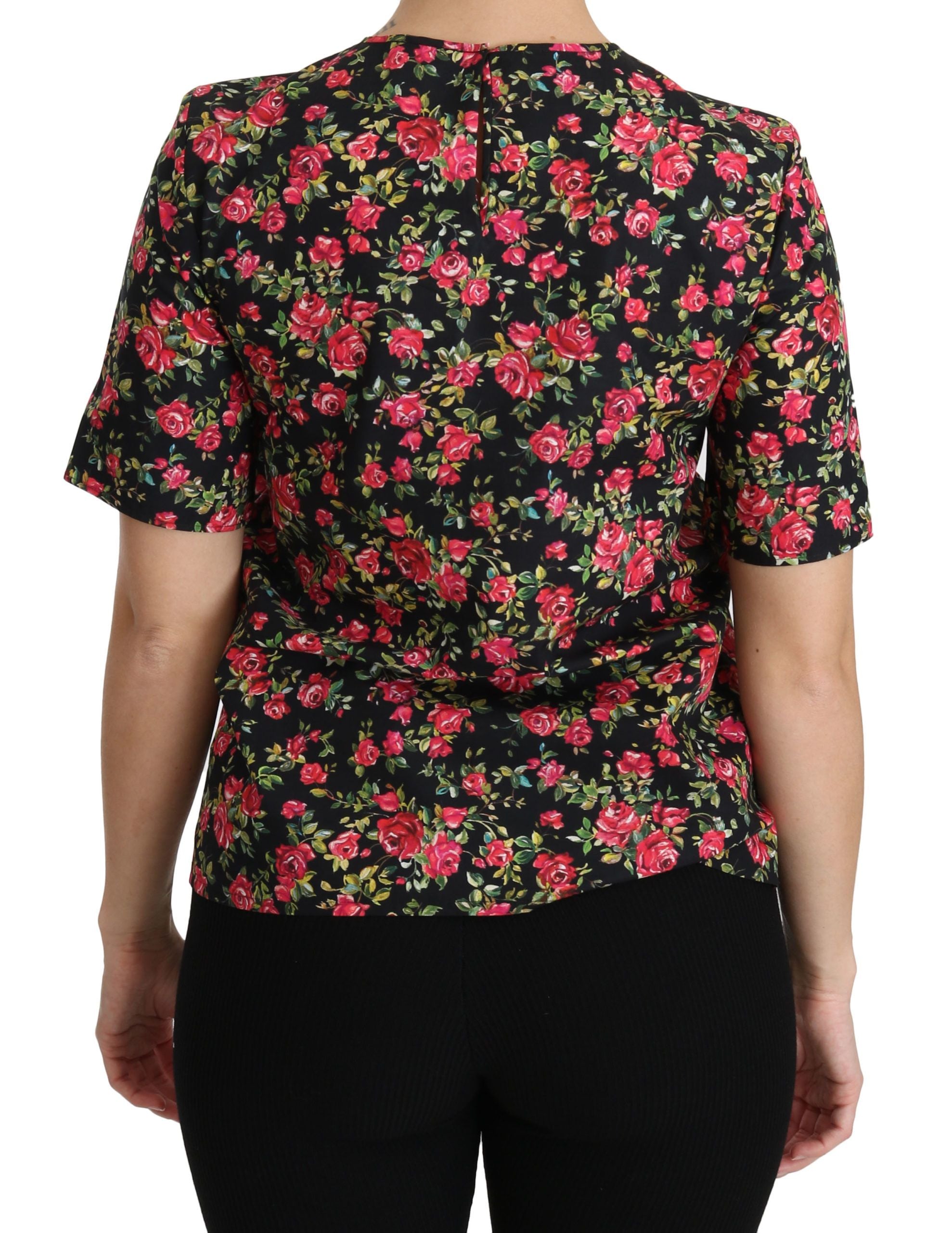 Dolce & Gabbana Black Floral Rose Short Sleeve Blouse-4