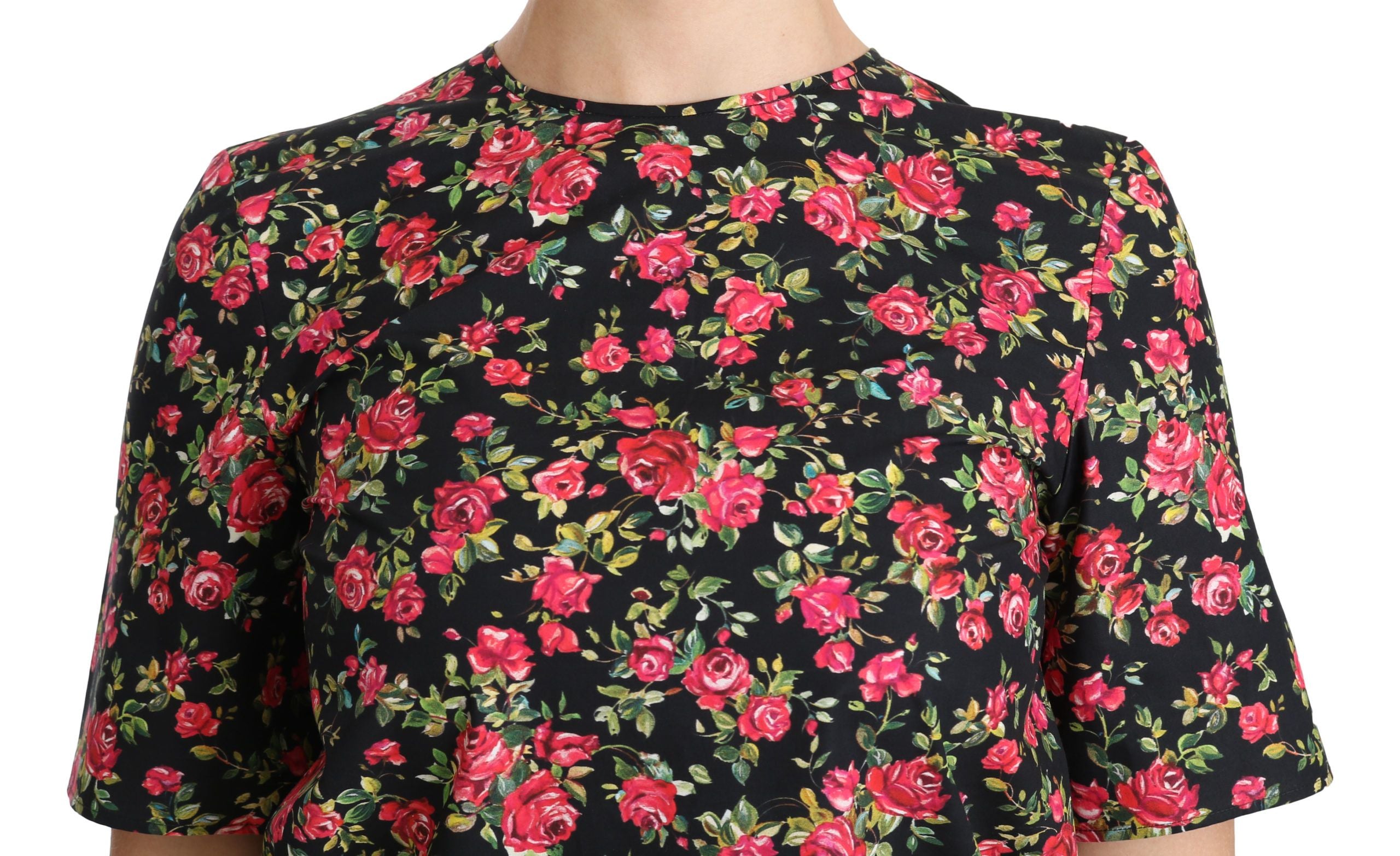 Dolce & Gabbana Black Floral Rose Short Sleeve Blouse-5