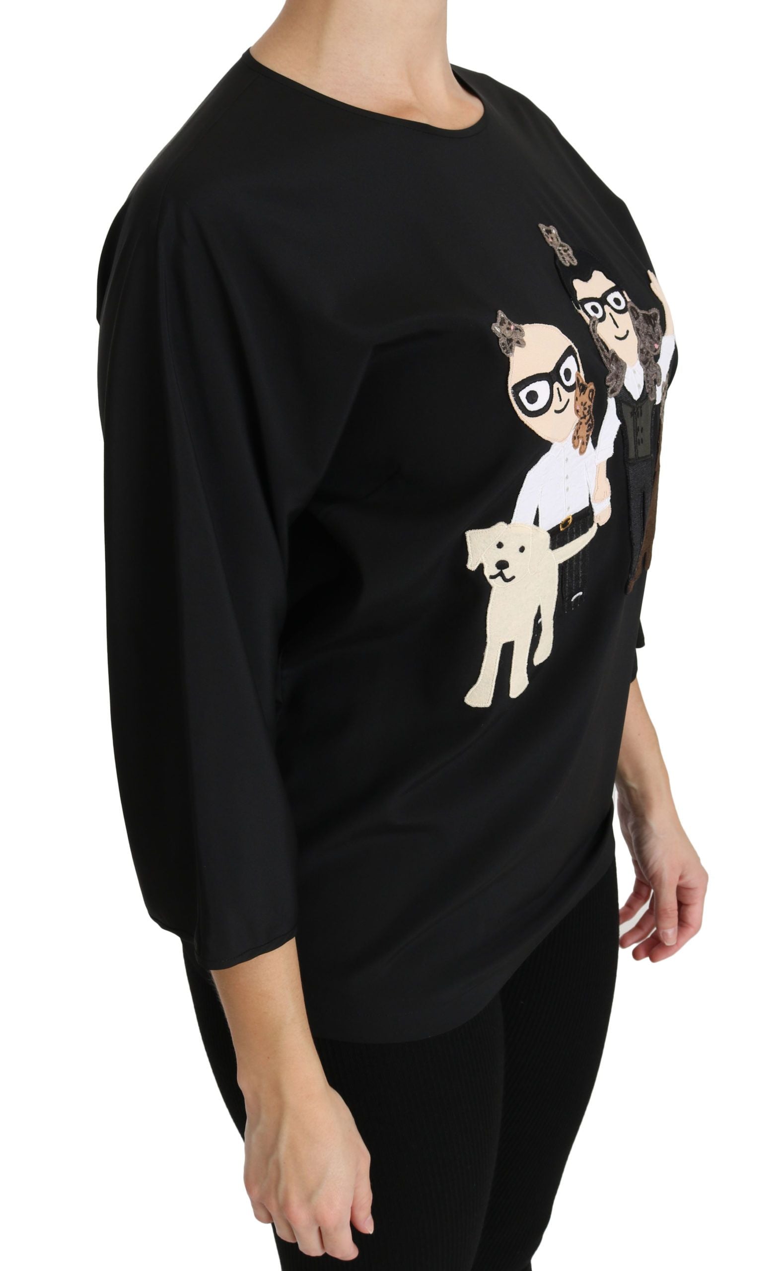 Dolce & Gabbana Black #dgfamily Top T-shirt Silk Blouse-2