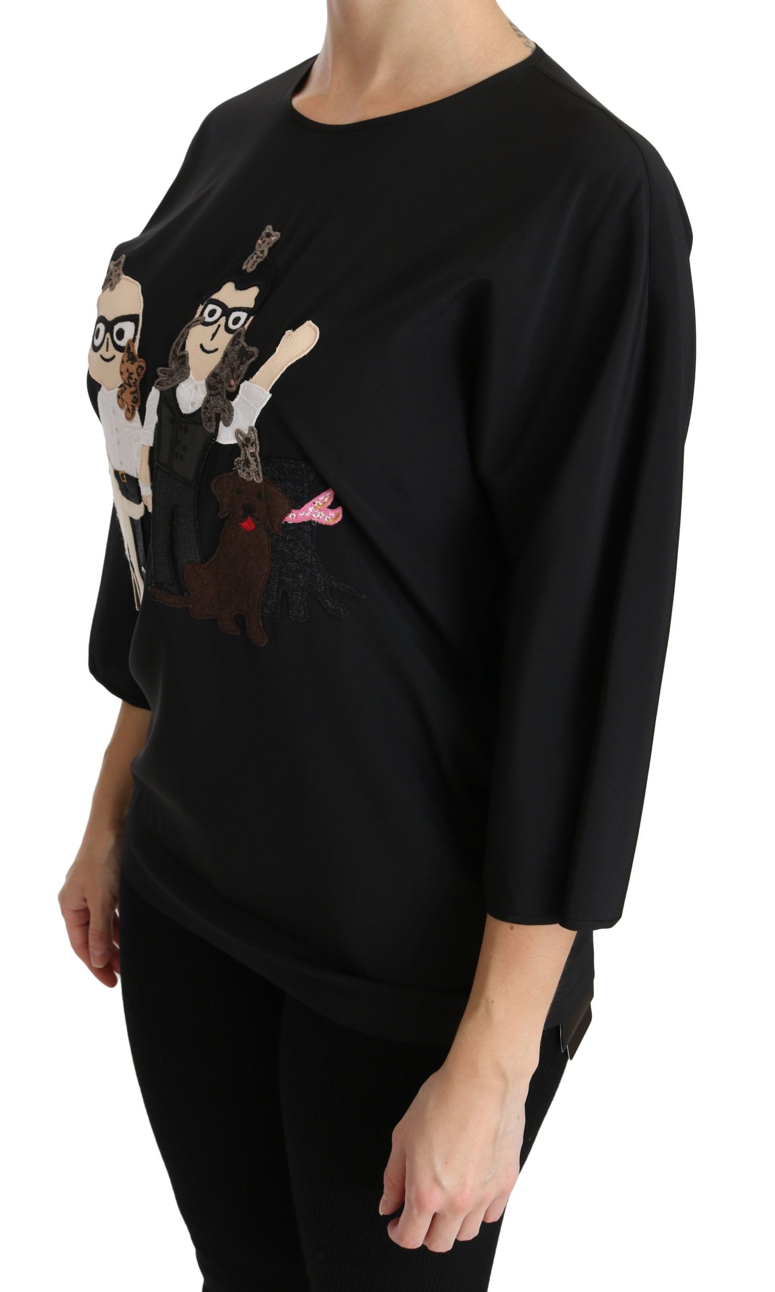 Dolce & Gabbana Black #dgfamily Top T-shirt Silk Blouse-3