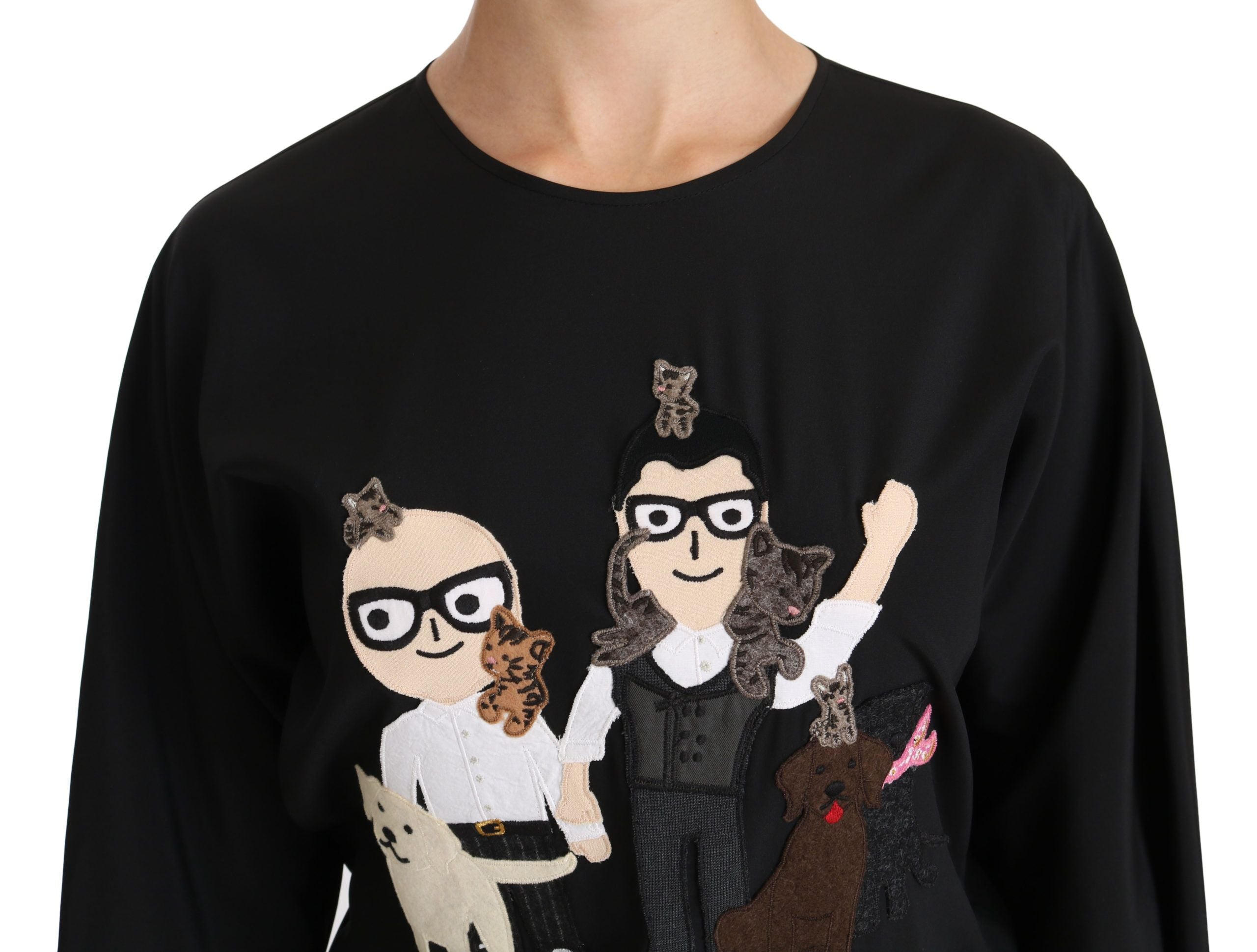 Dolce & Gabbana Black #dgfamily Top T-shirt Silk Blouse-5