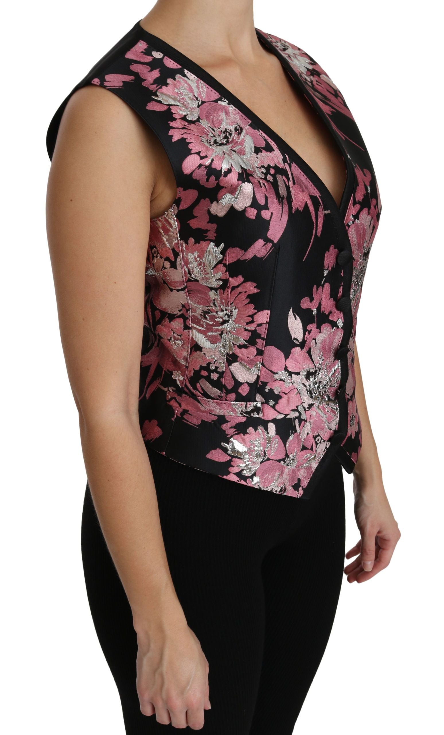 Dolce & Gabbana Black Pink Floral Vest Blouse Top-2