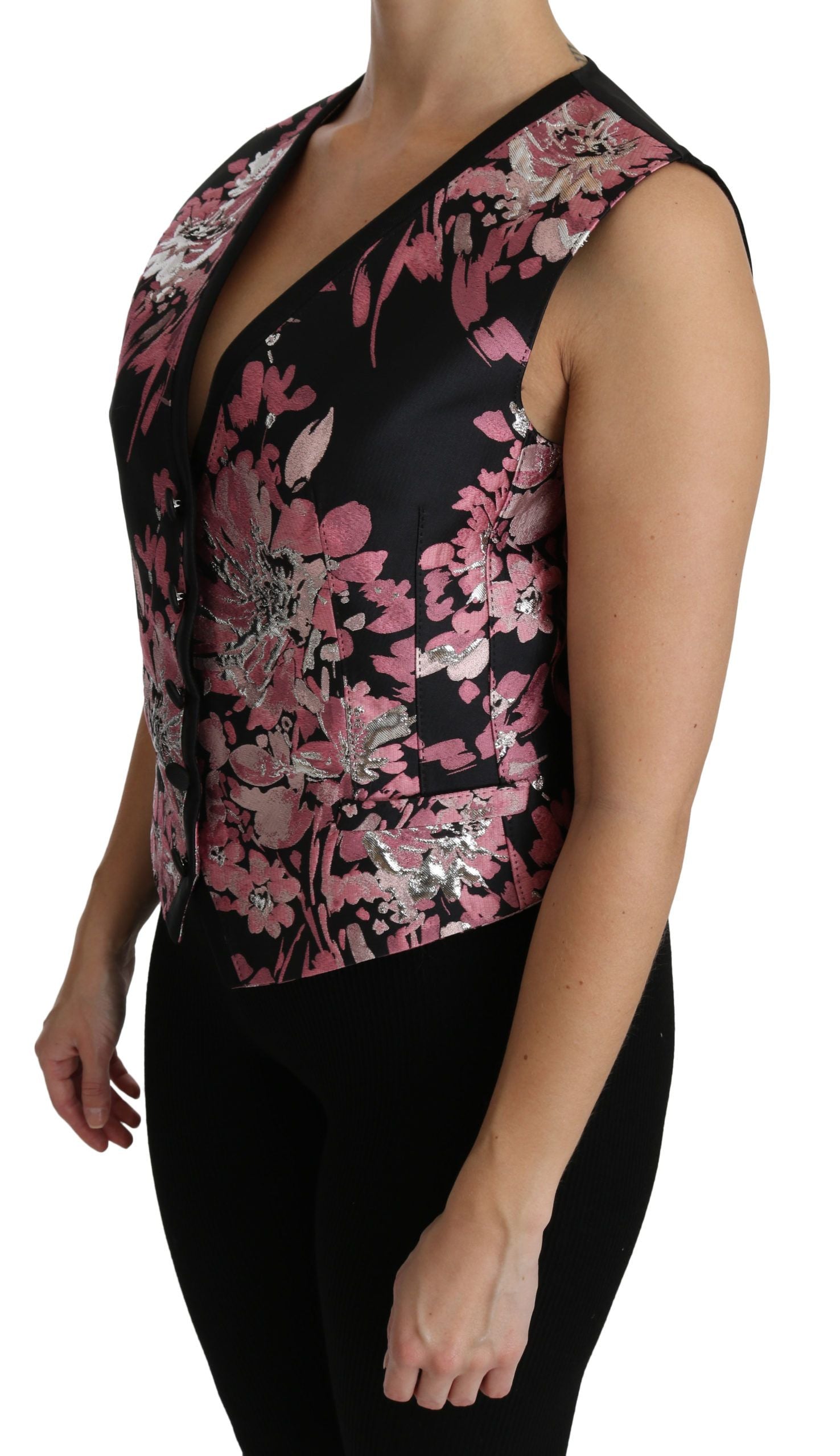 Dolce & Gabbana Black Pink Floral Vest Blouse Top-3