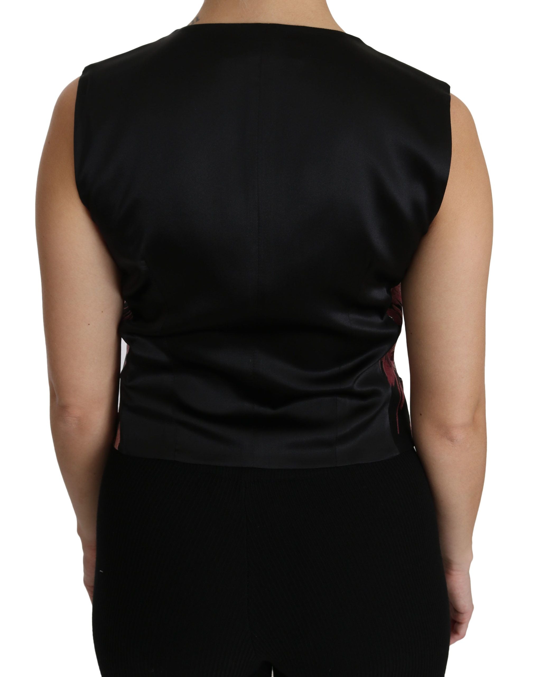 Dolce & Gabbana Black Pink Floral Vest Blouse Top-4