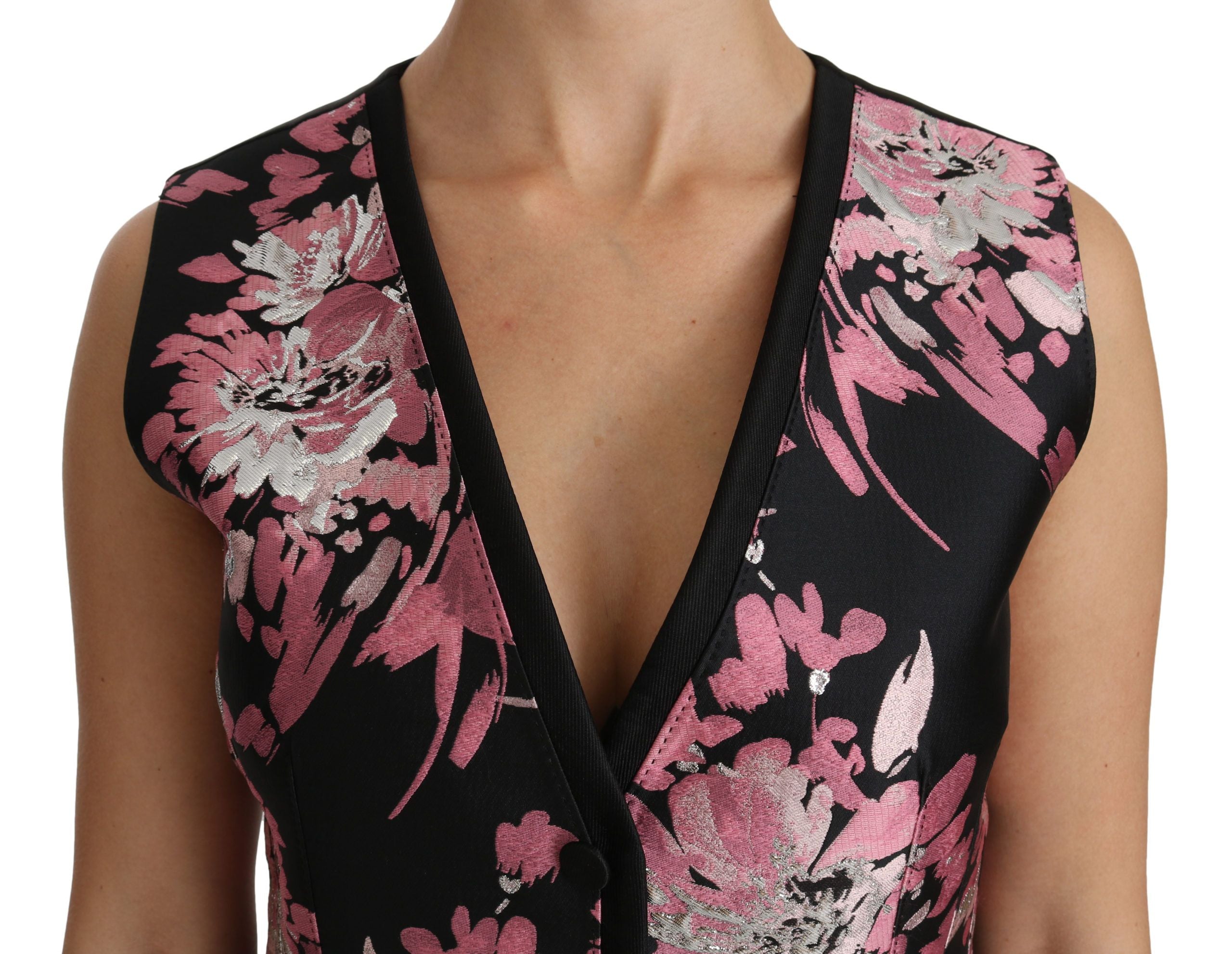 Dolce & Gabbana Black Pink Floral Vest Blouse Top-5
