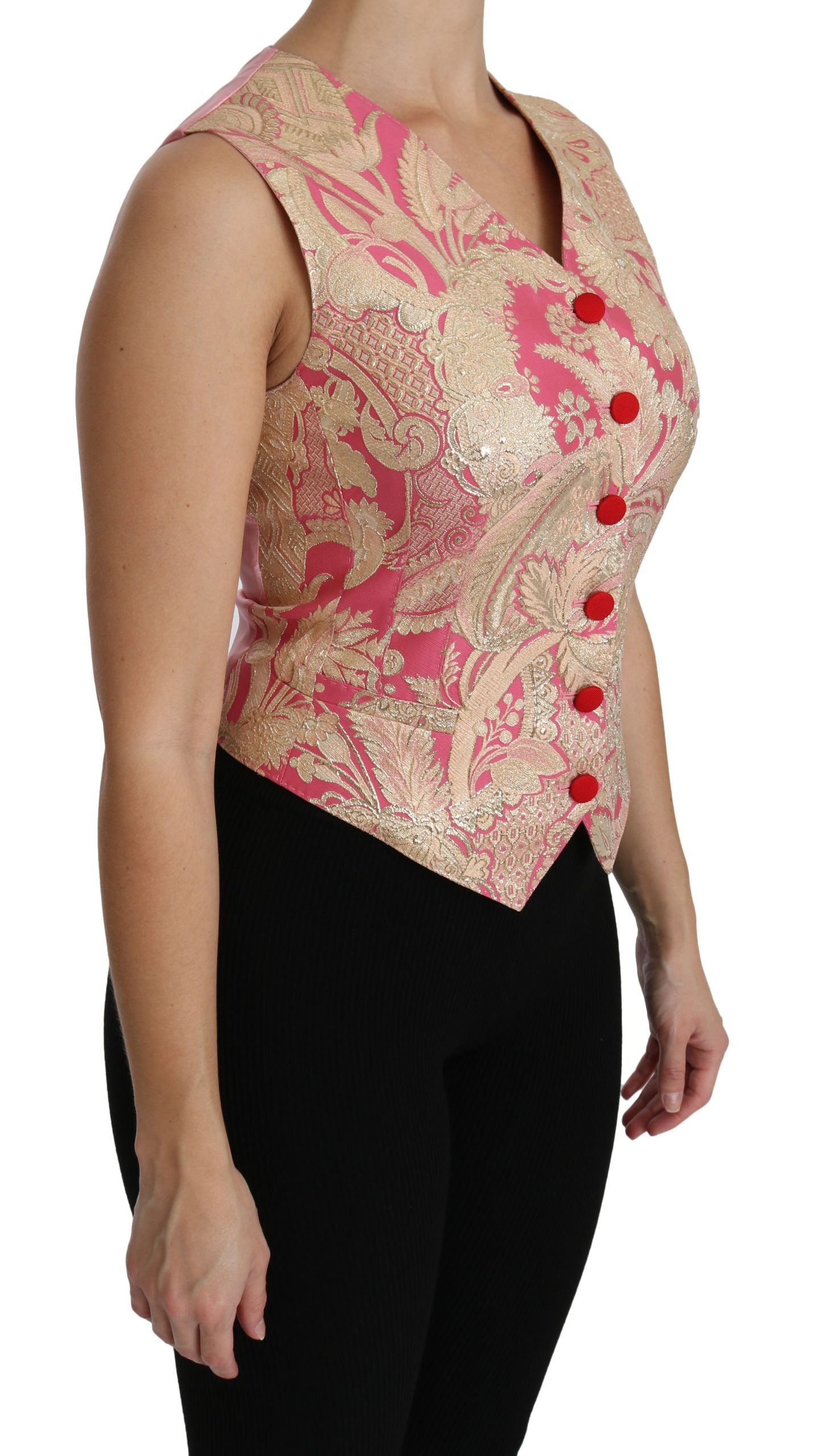 Dolce & Gabbana Pink Gold Brocade Vest Blouse Top-2