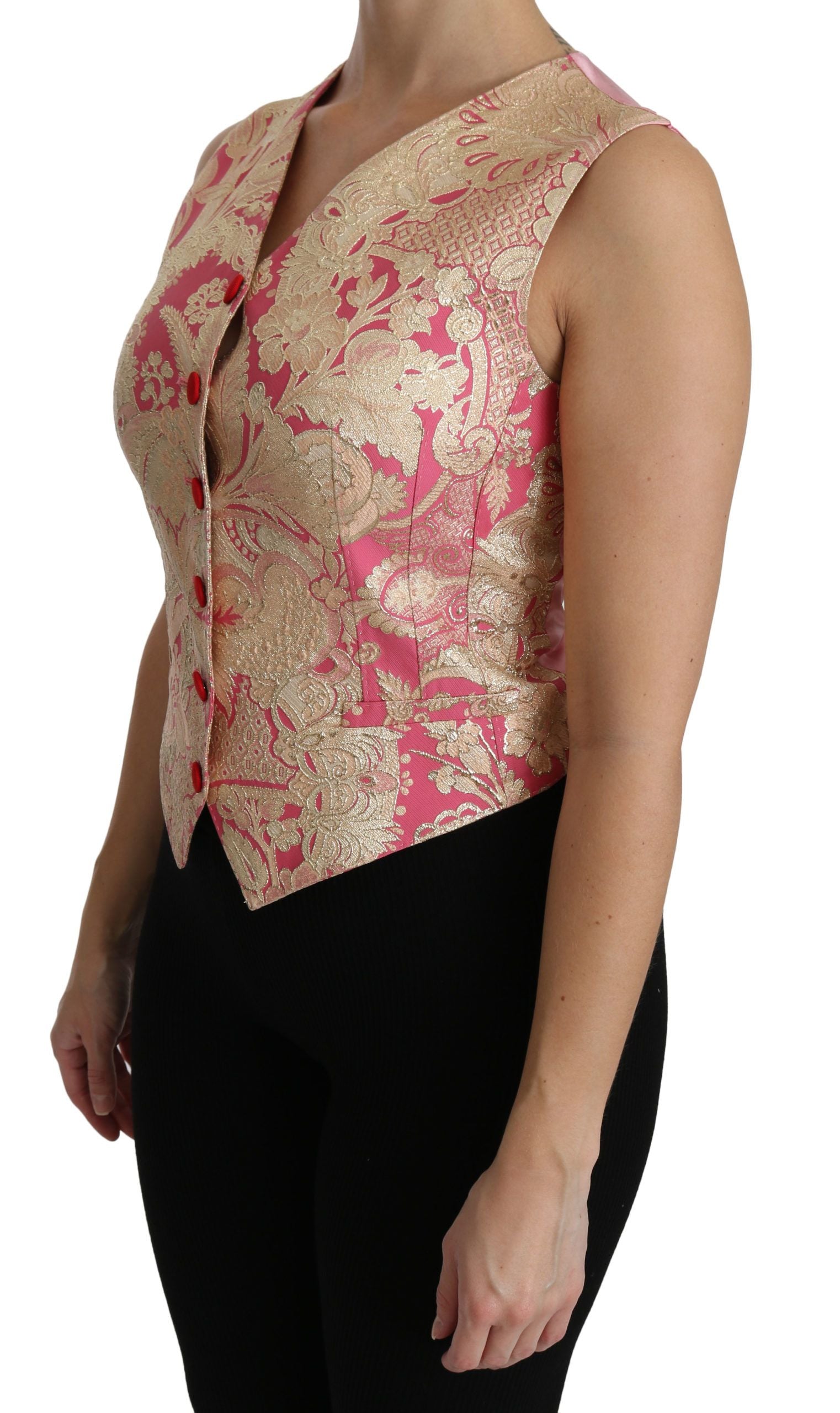 Dolce & Gabbana Pink Gold Brocade Vest Blouse Top-3