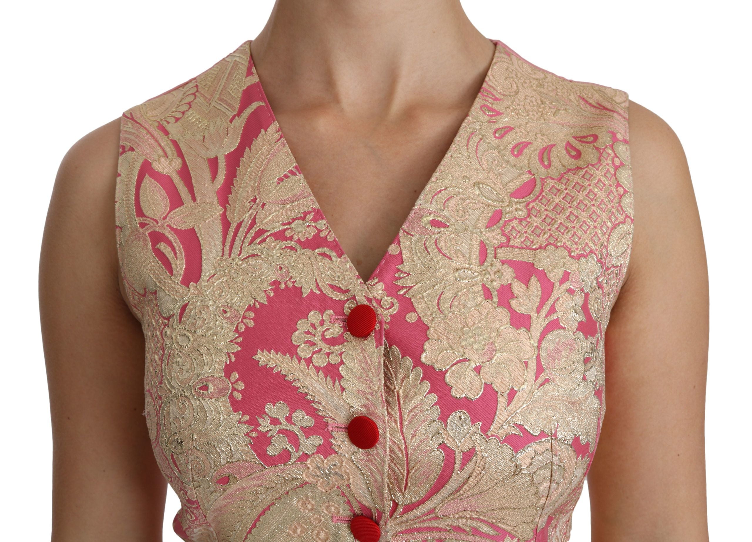 Dolce & Gabbana Pink Gold Brocade Vest Blouse Top-5