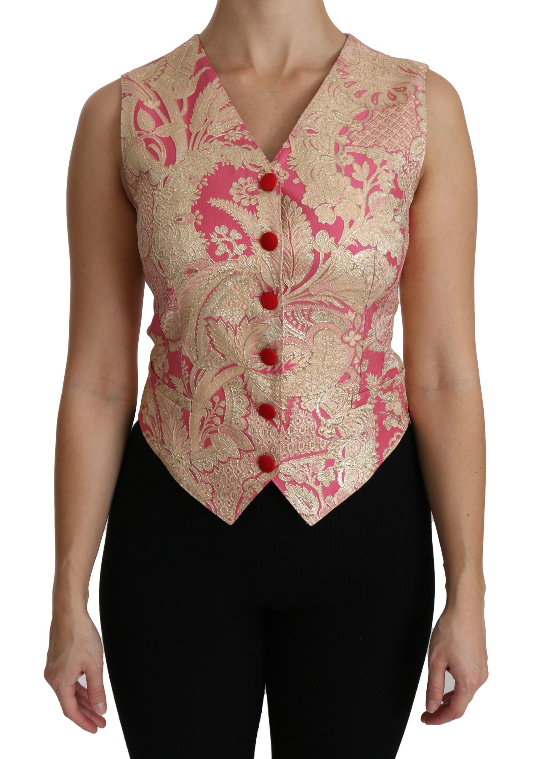 Dolce & Gabbana Pink Gold Brocade Vest Blouse Top-1