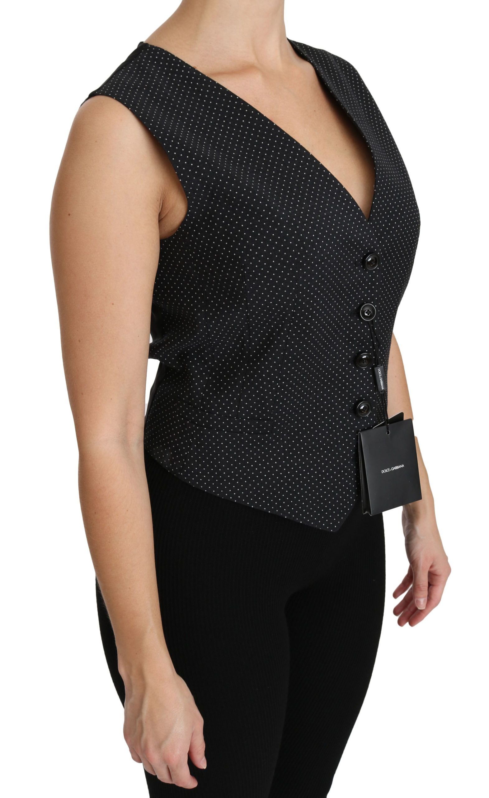 Dolce & Gabbana Black Polka Dot Vest Blouse Top-2