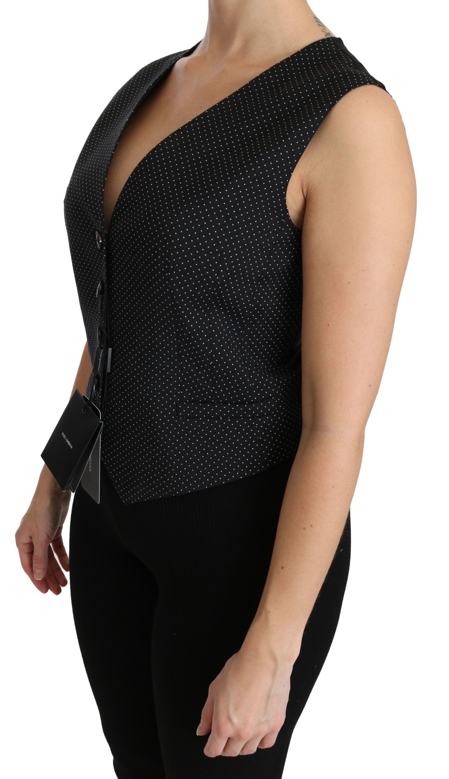 Dolce & Gabbana Black Polka Dot Vest Blouse Top-3