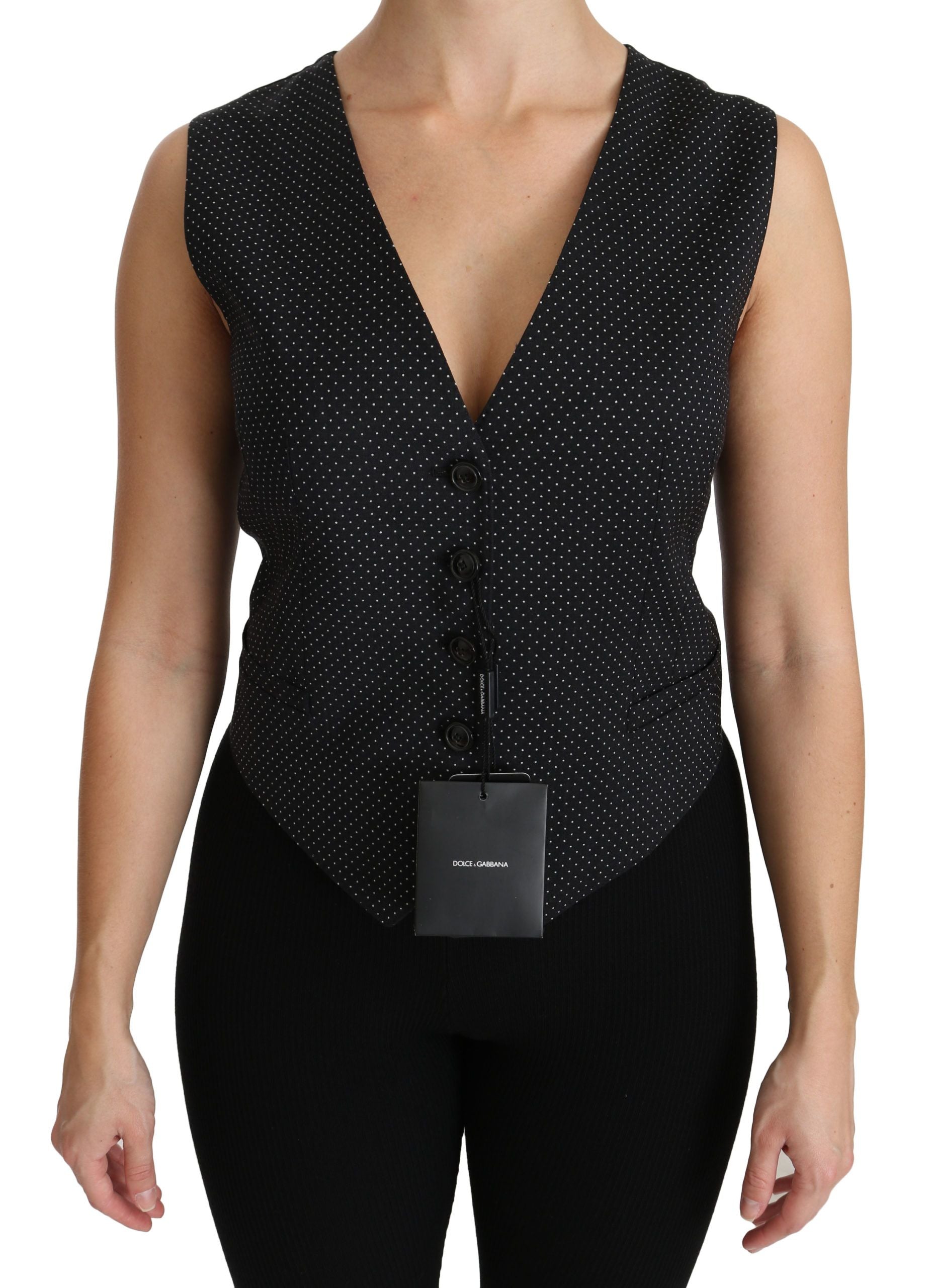 Dolce & Gabbana Black Polka Dot Vest Blouse Top-1