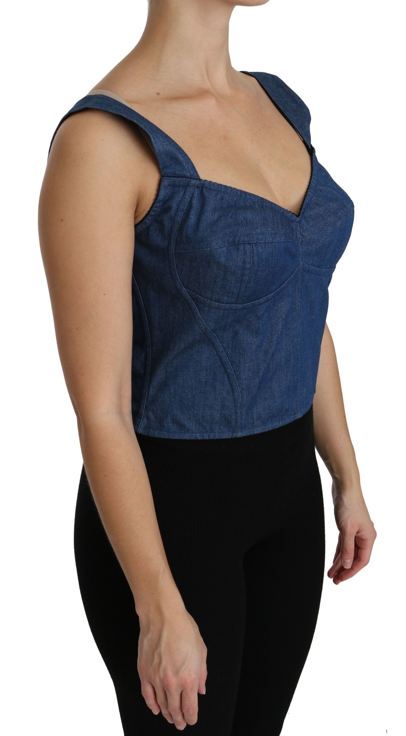 Blusa bustier sin mangas azul de algodón de Dolce & Gabbana-2