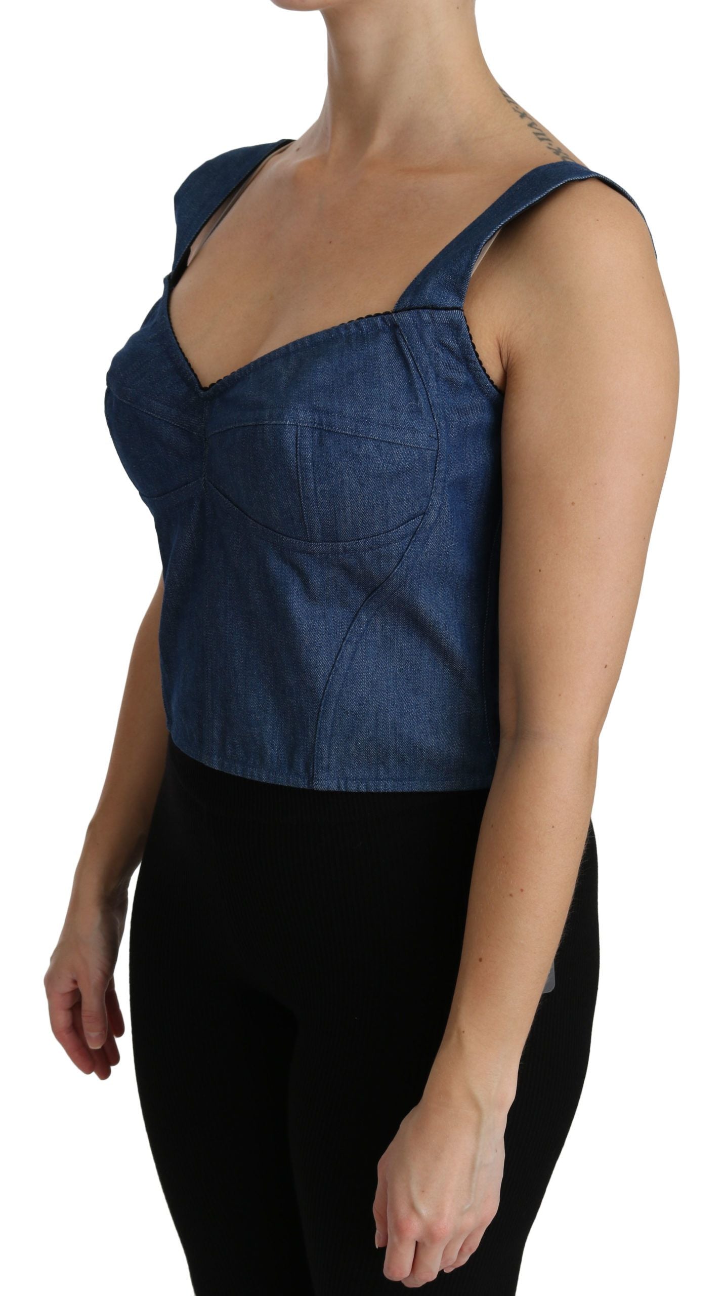 Blusa bustier sin mangas azul de algodón de Dolce & Gabbana-3