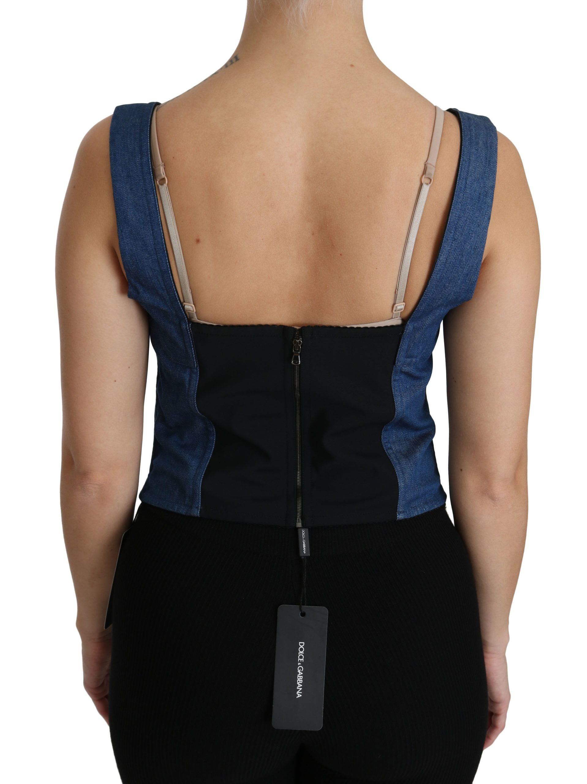 Blusa bustier sin mangas azul de algodón de Dolce & Gabbana-4