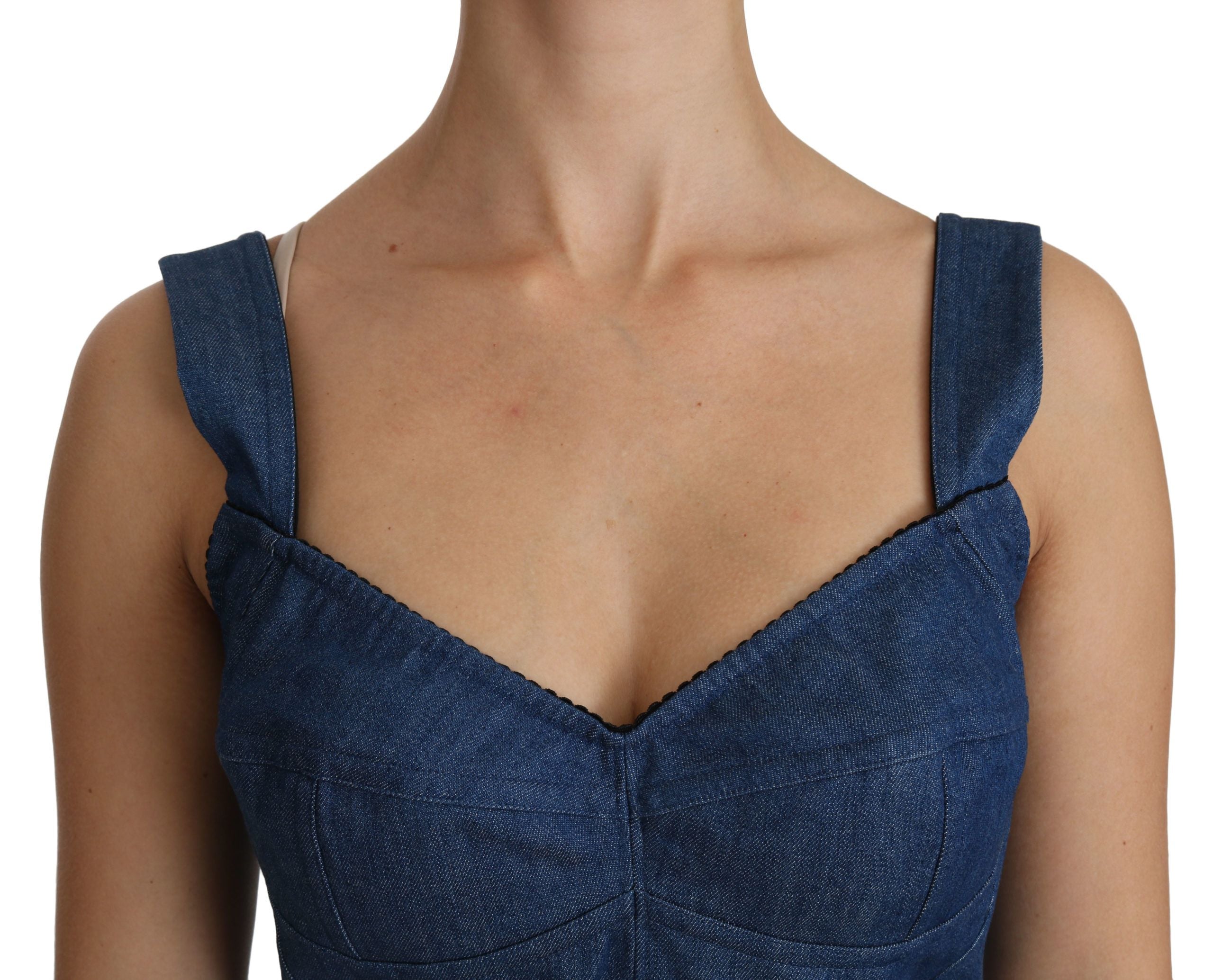 Blusa bustier sin mangas azul de algodón de Dolce & Gabbana-5