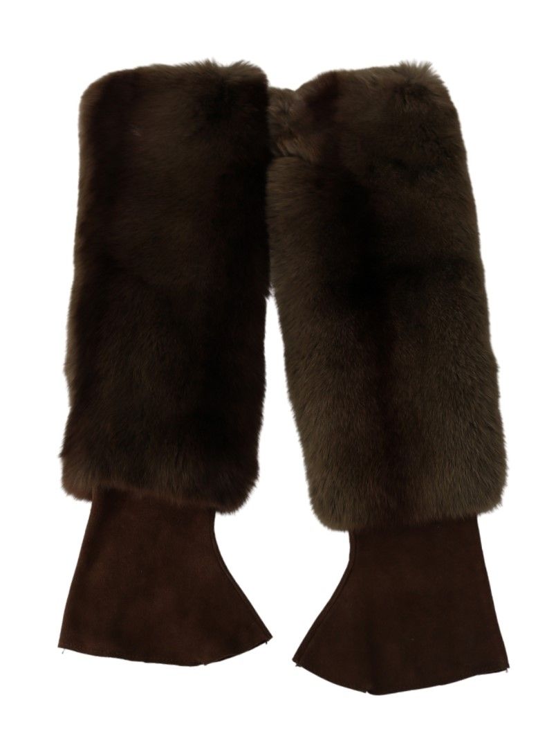 Dolce & Gabbana Braune ellenbogenlange fingerlose Pelzhandschuhe-3
