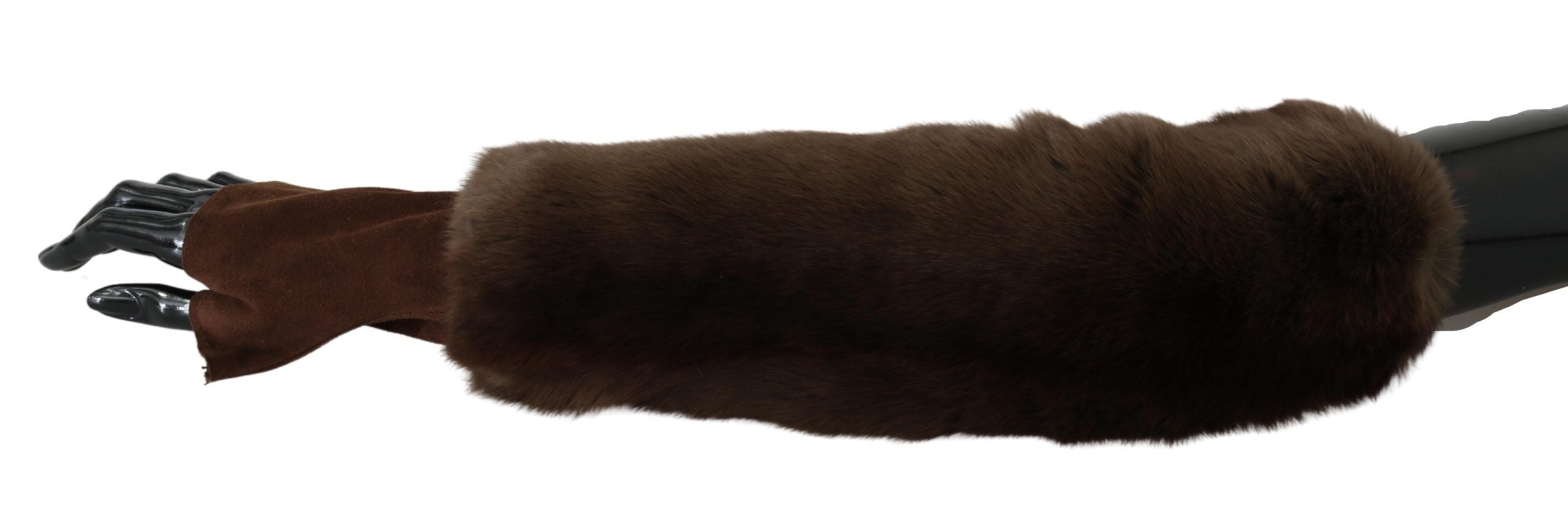 Dolce & Gabbana Braune ellenbogenlange fingerlose Pelzhandschuhe-4