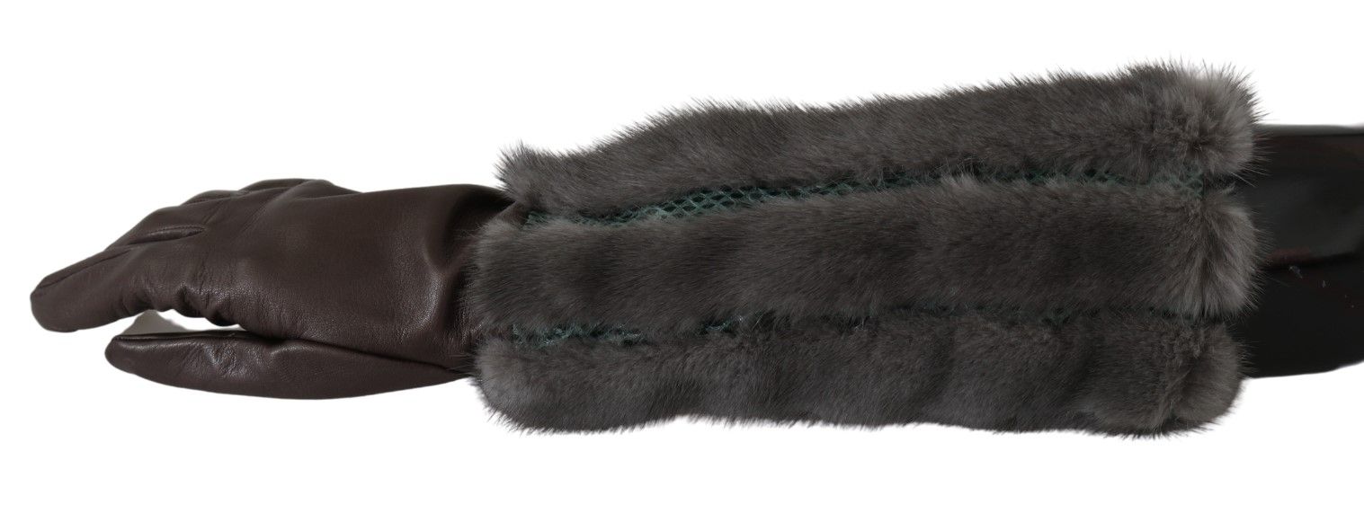 Dolce & Gabbana Brown Leather and Fur Gloves, Medium Sleeve Length-2