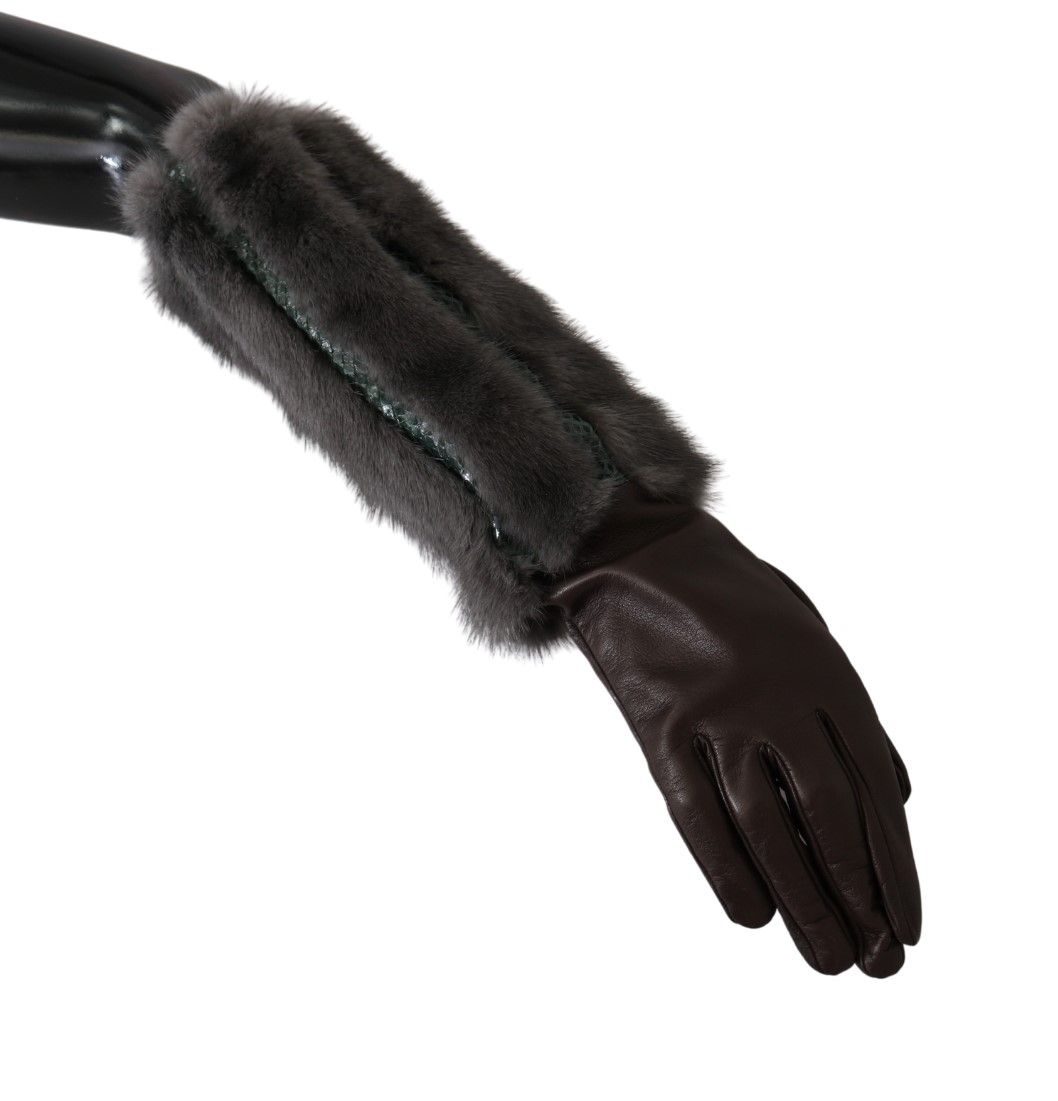 Dolce & Gabbana Brown Leather and Fur Gloves, Medium Sleeve Length-3