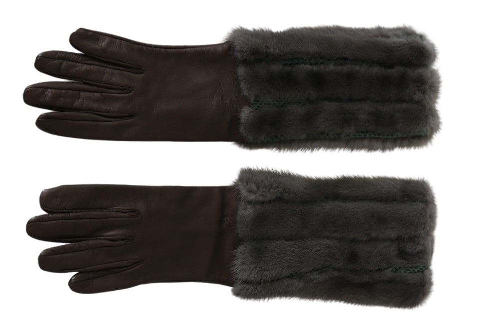 Dolce & Gabbana Brown Leather and Fur Gloves, Medium Sleeve Length-4