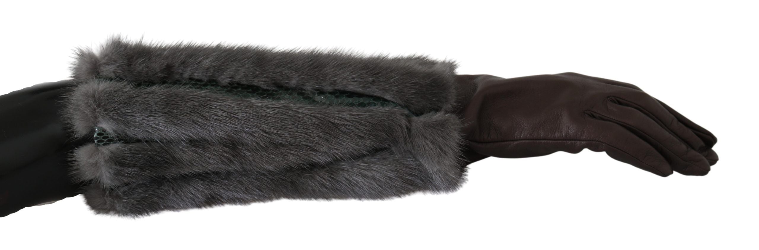 Dolce & Gabbana Brown Leather and Fur Gloves, Medium Sleeve Length