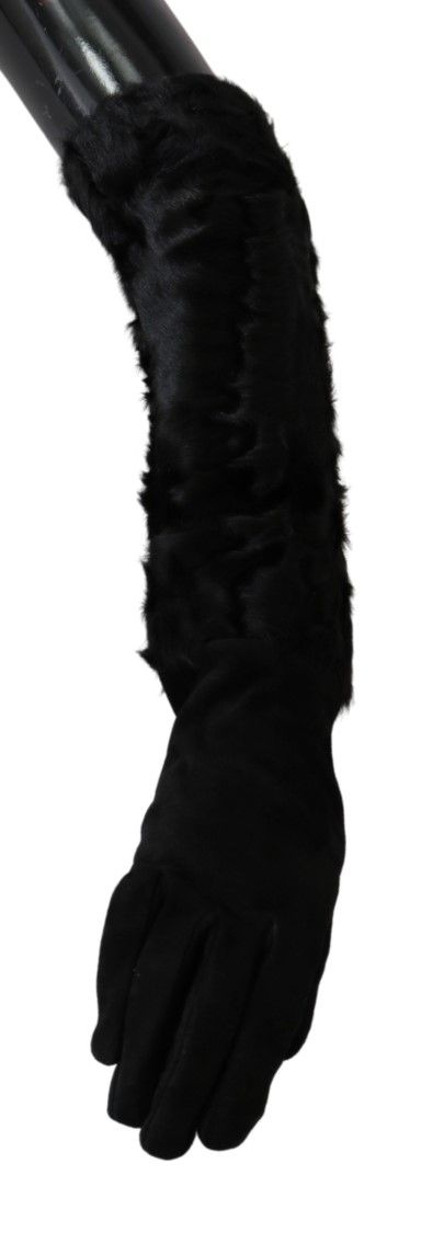 Dolce & Gabbana Black Elbow-Length Suede Mittens-3