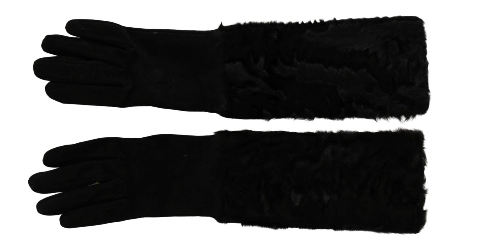 Dolce & Gabbana Black Elbow-Length Suede Mittens-4