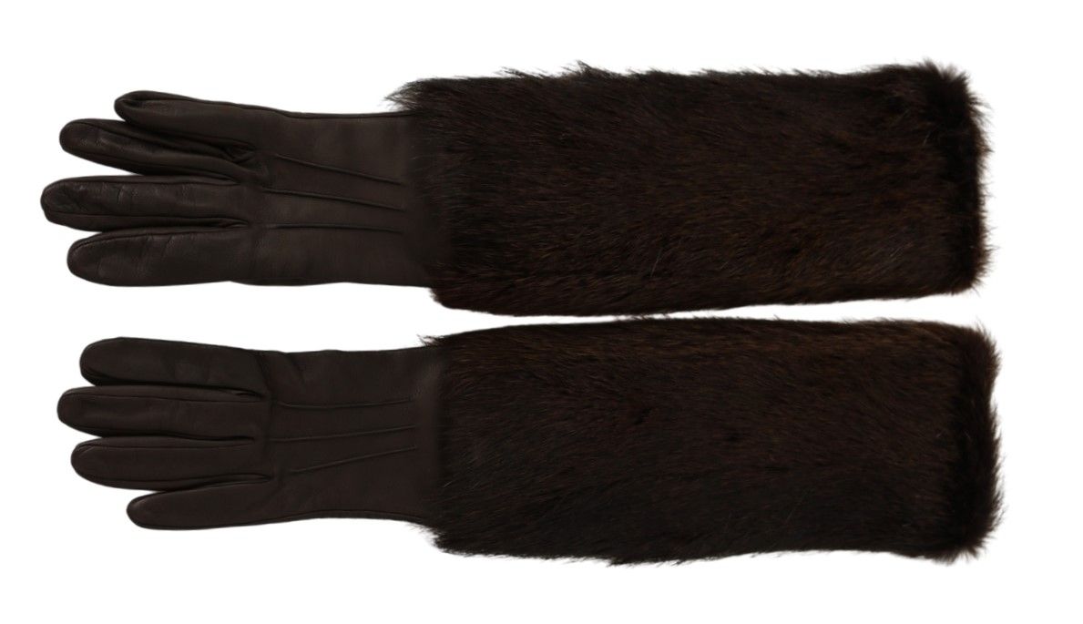 Guantes de piel y piel de color marrón Dolce & Gabbana hasta el codo-3