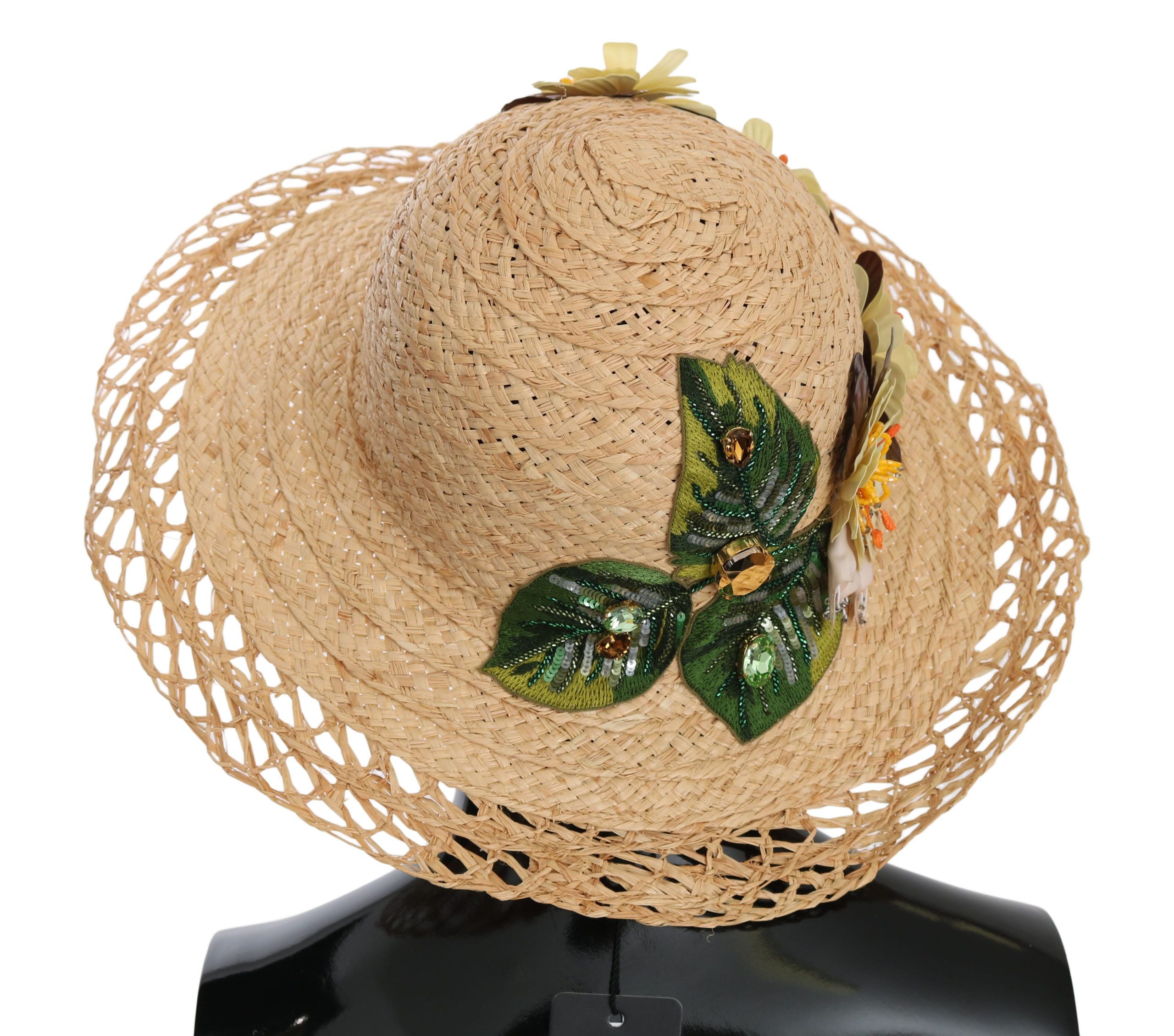 Dolce & Gabbana Beige Wide Brim Floral Bucket Capello Hat-2