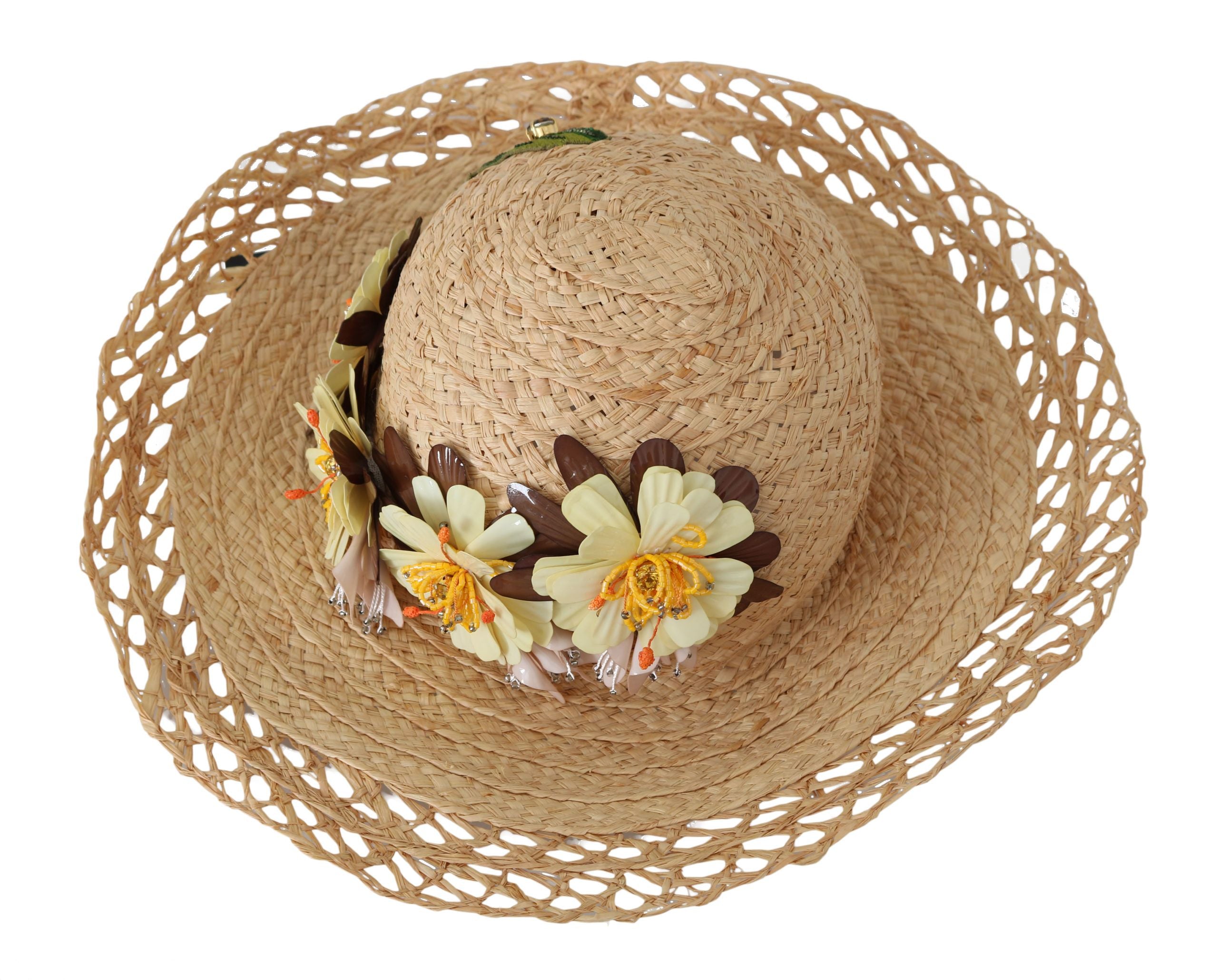 Dolce & Gabbana Beige Wide Brim Floral Bucket Capello Hat-3