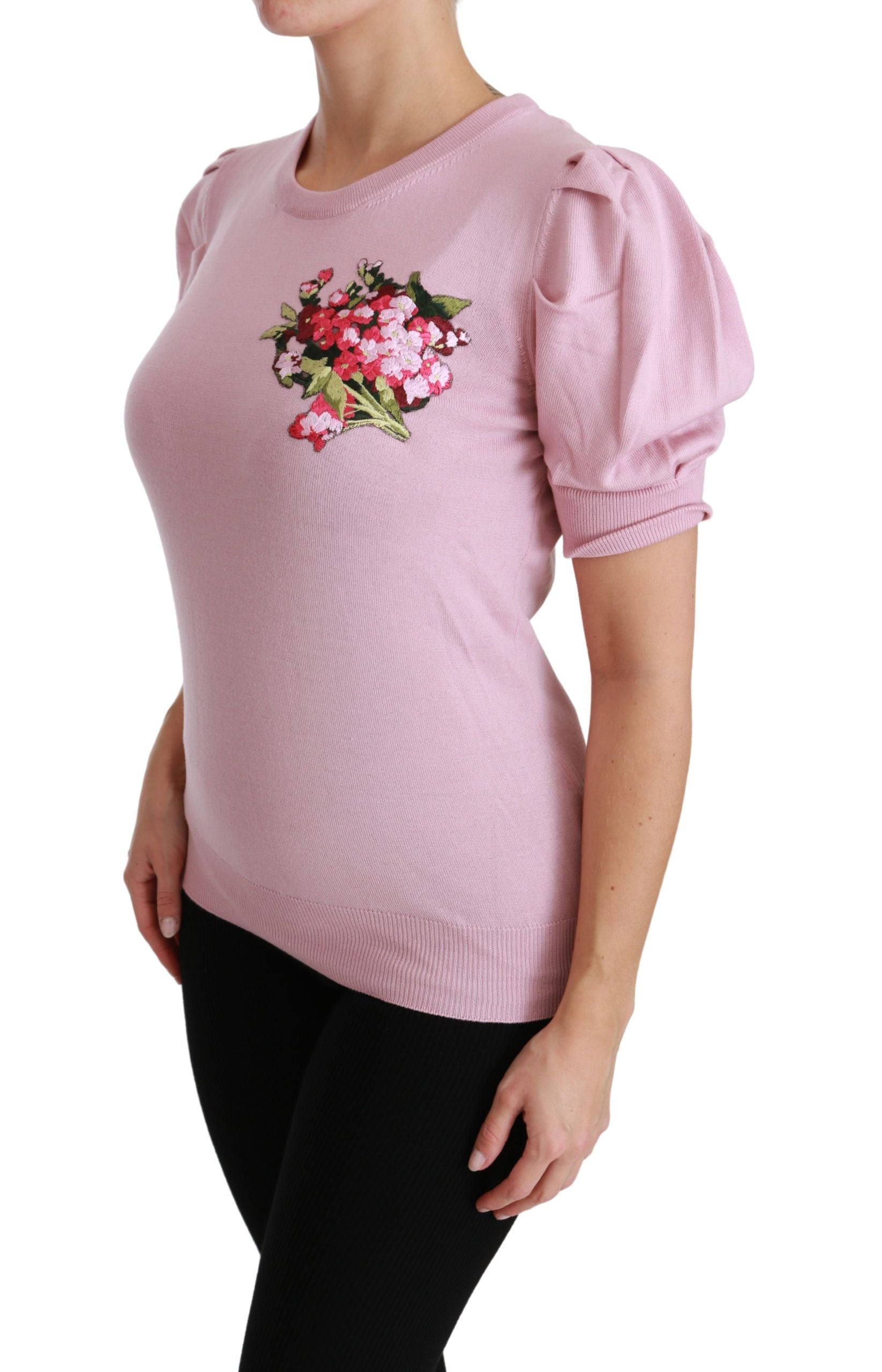 Dolce & Gabbana Pink Blouse with Floral Embroidery Wool Top-3