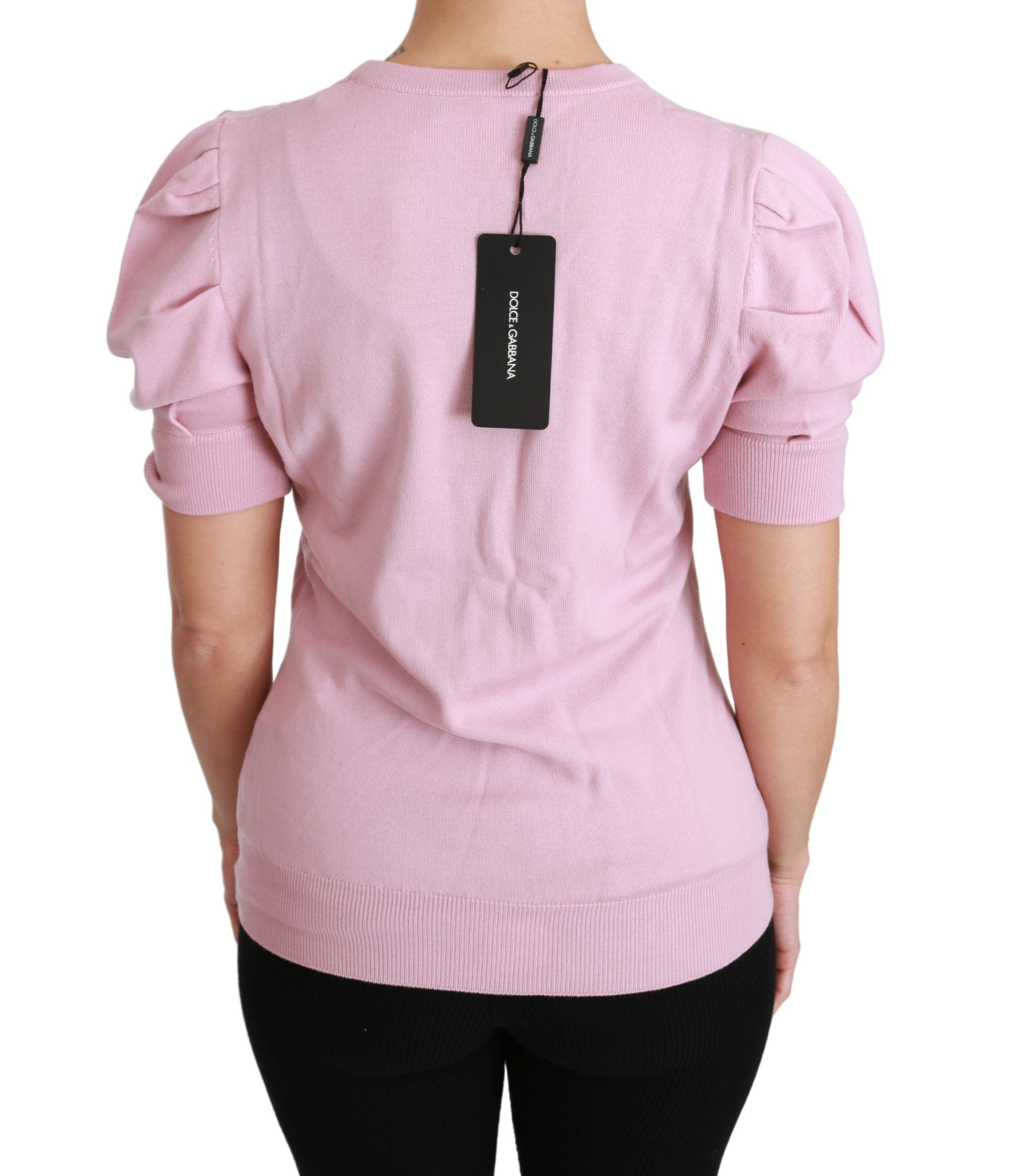 Dolce & Gabbana Pink Blouse with Floral Embroidery Wool Top-4