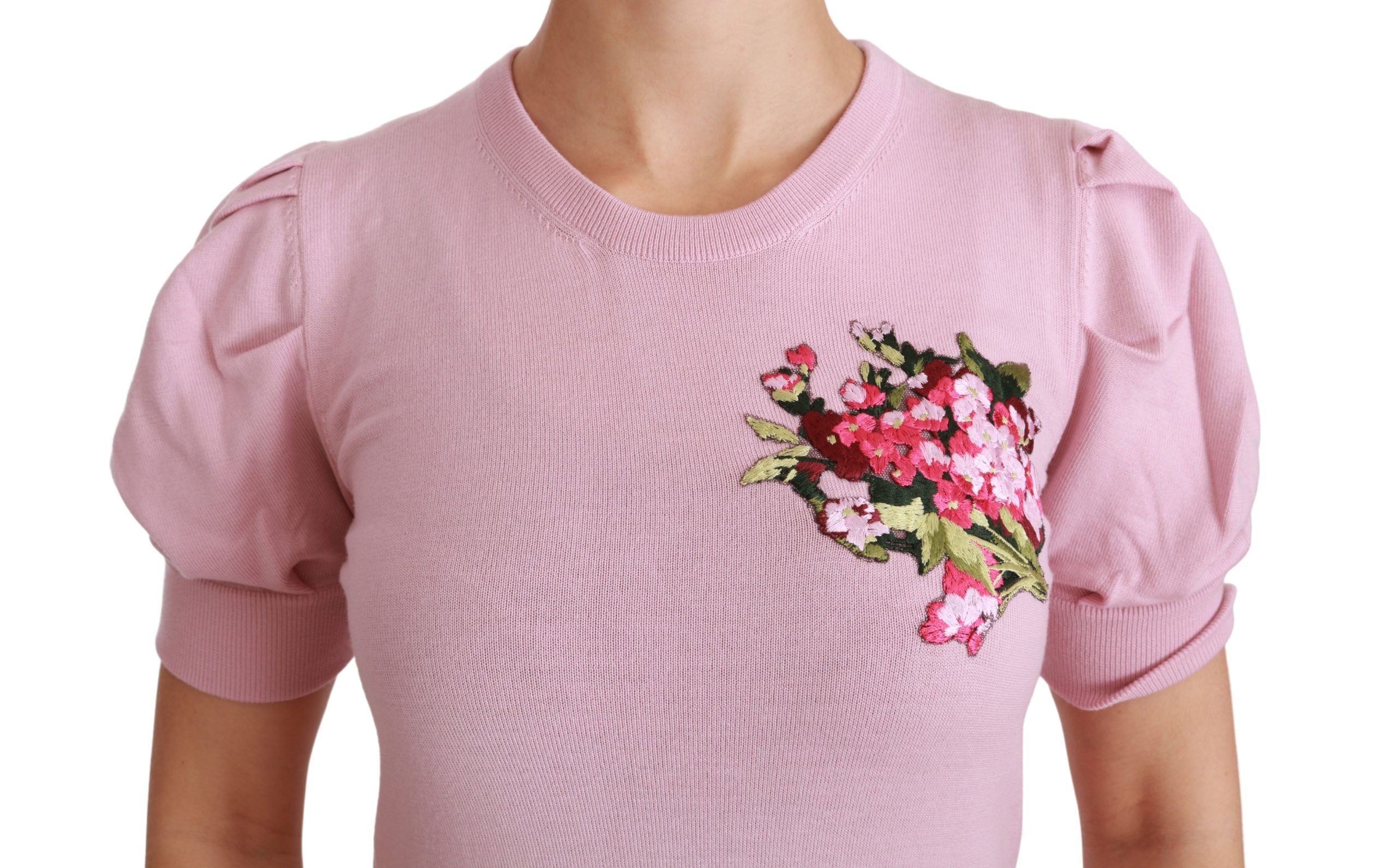 Dolce & Gabbana Pink Blouse with Floral Embroidery Wool Top-5