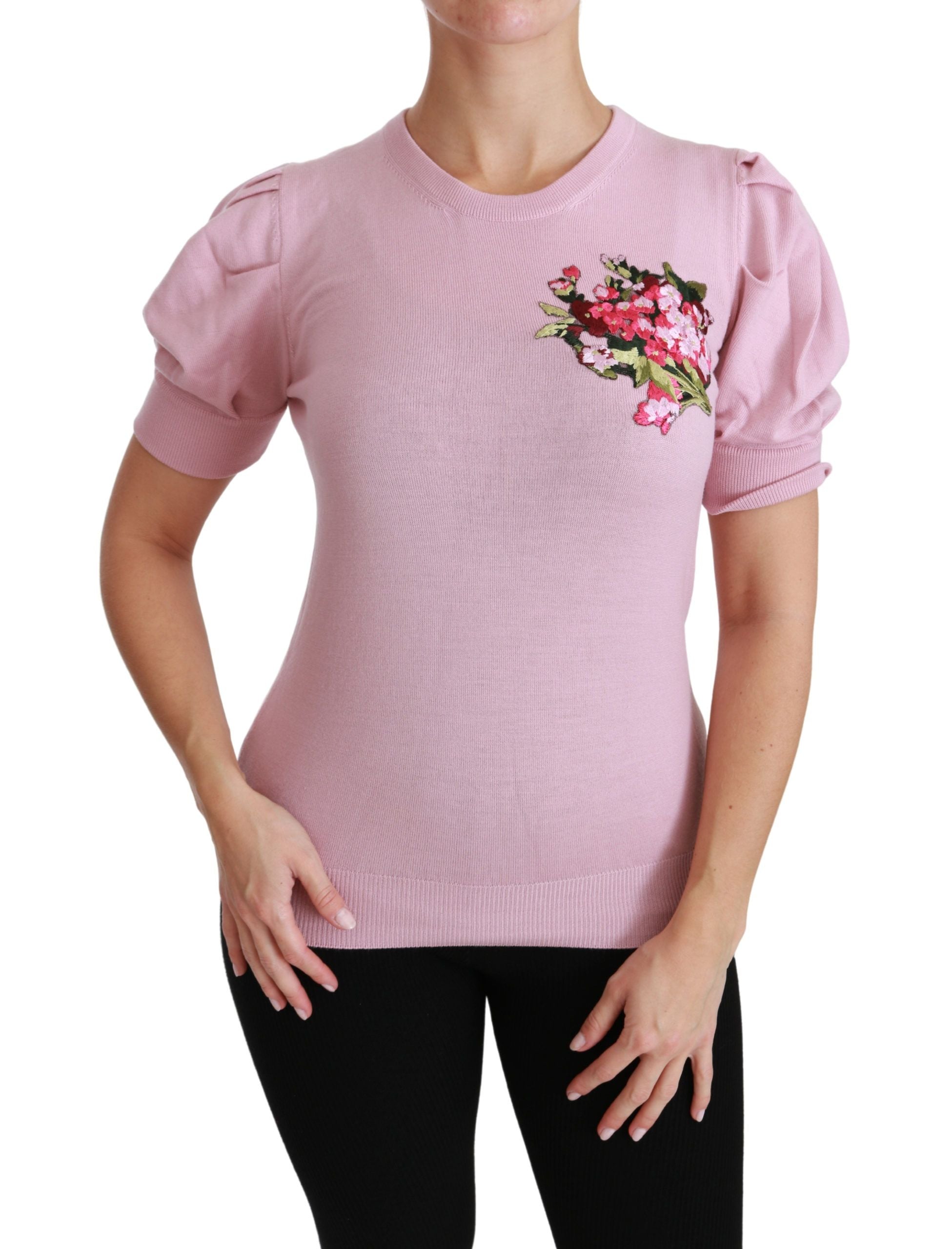 Dolce & Gabbana Pink Blouse with Floral Embroidery Wool Top-6