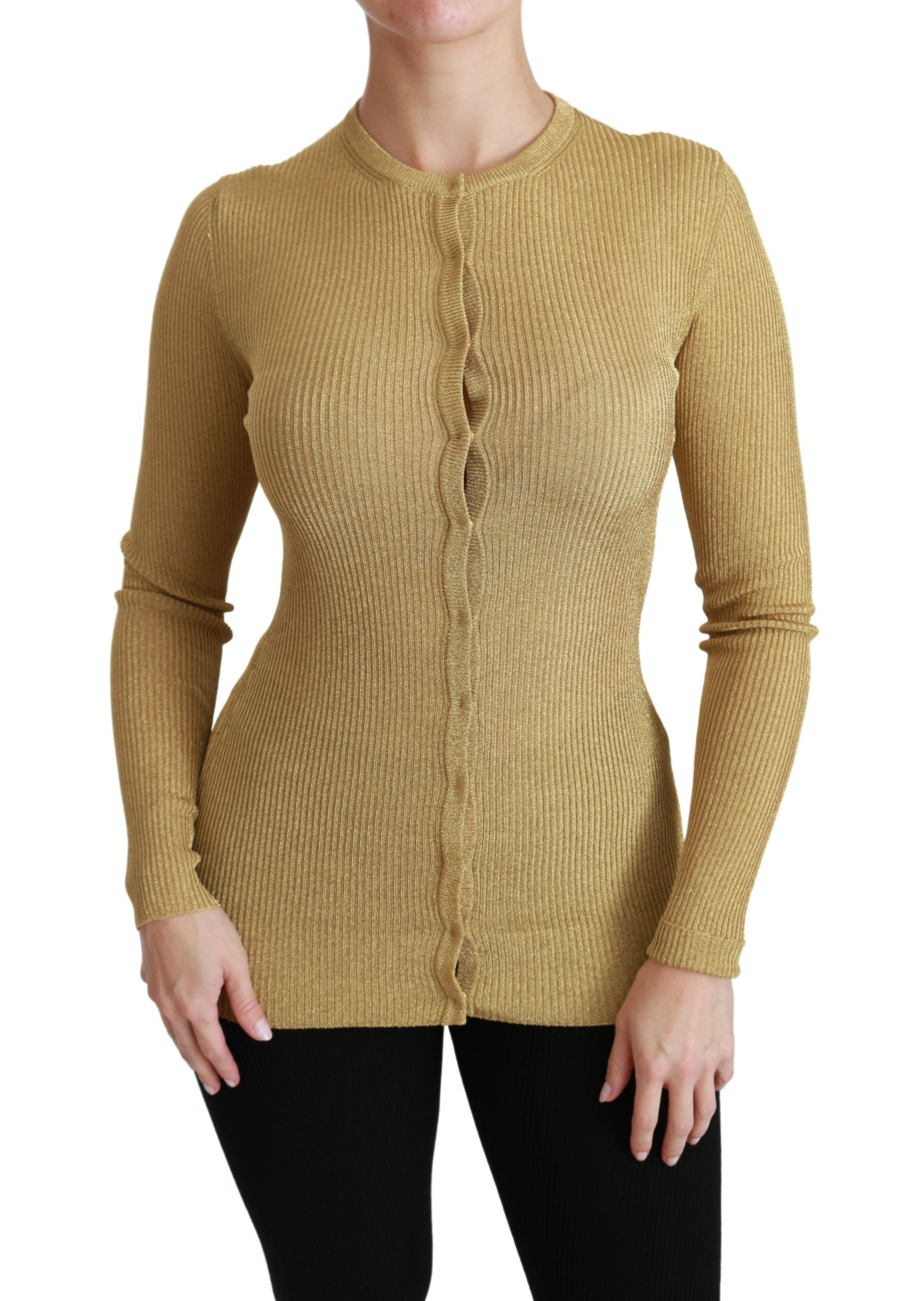 Dolce & Gabbana Gold Long Sleeve Cardigan Viscose Sweater-1