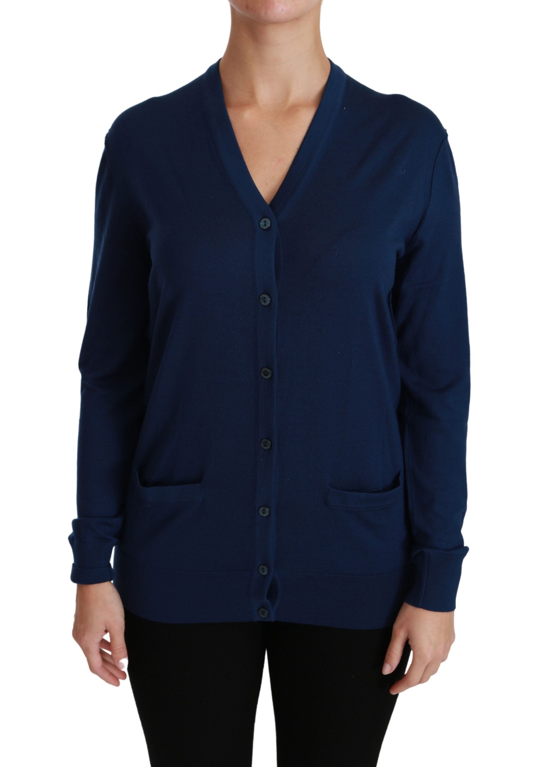 Dolce & Gabbana Blue Button Cardigan Wool Sweater-1