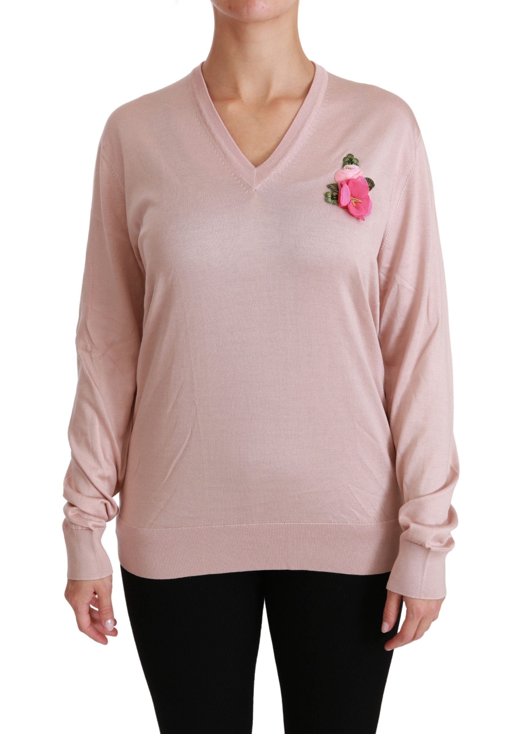 Dolce & Gabbana pink silk sweater with floral embellishment-1